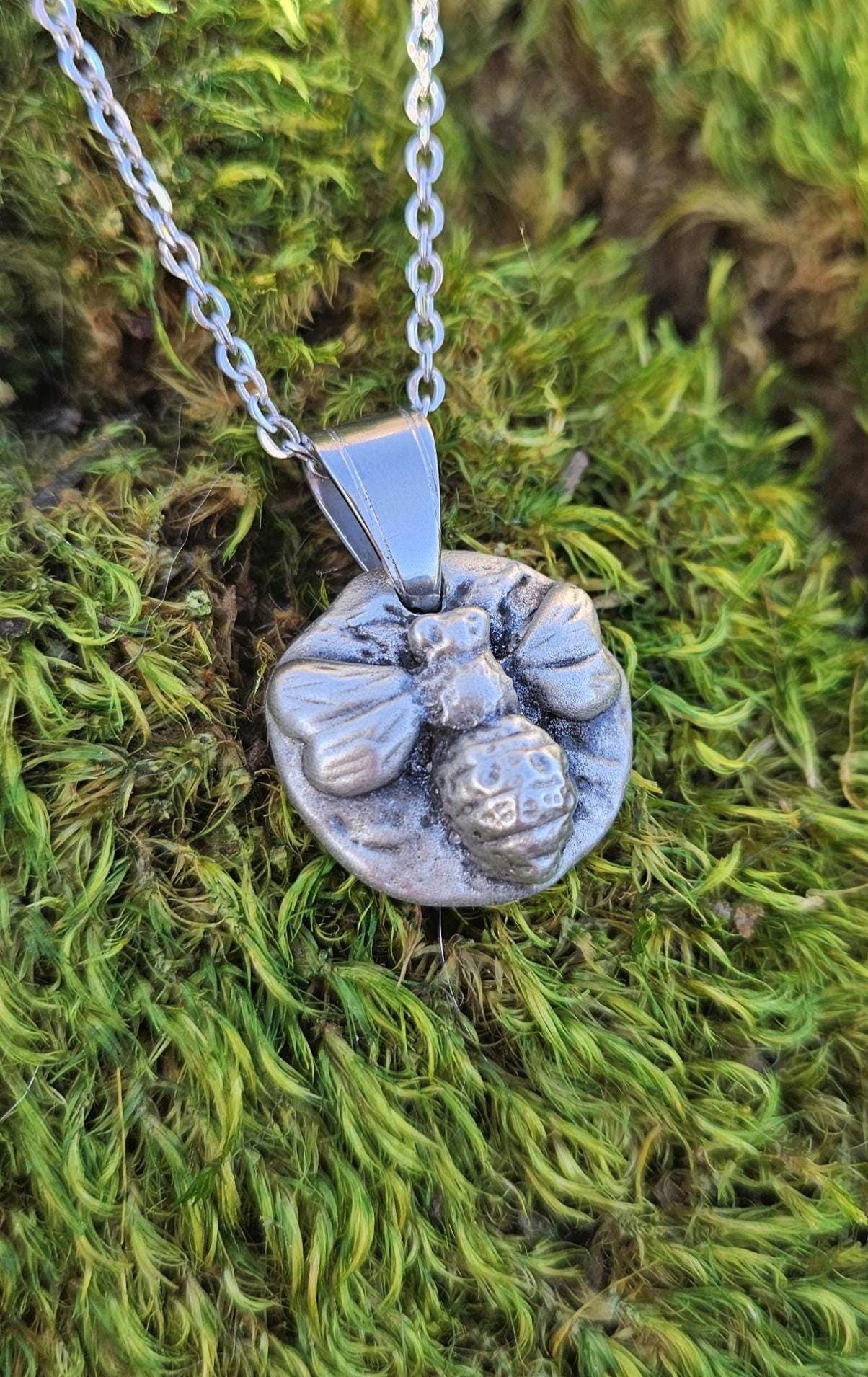 Pewter Bumblebee Necklace/ Silver Toned Pendant/ Hand Cast Pewter from Hand Sculpted Design/ Bee Jewelry/ By Elven Soul