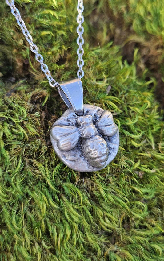 Pewter Bumblebee Necklace/ Silver Toned Pendant/ Hand Cast Pewter from Hand Sculpted Design/ Bee Jewelry/ By Elven Soul