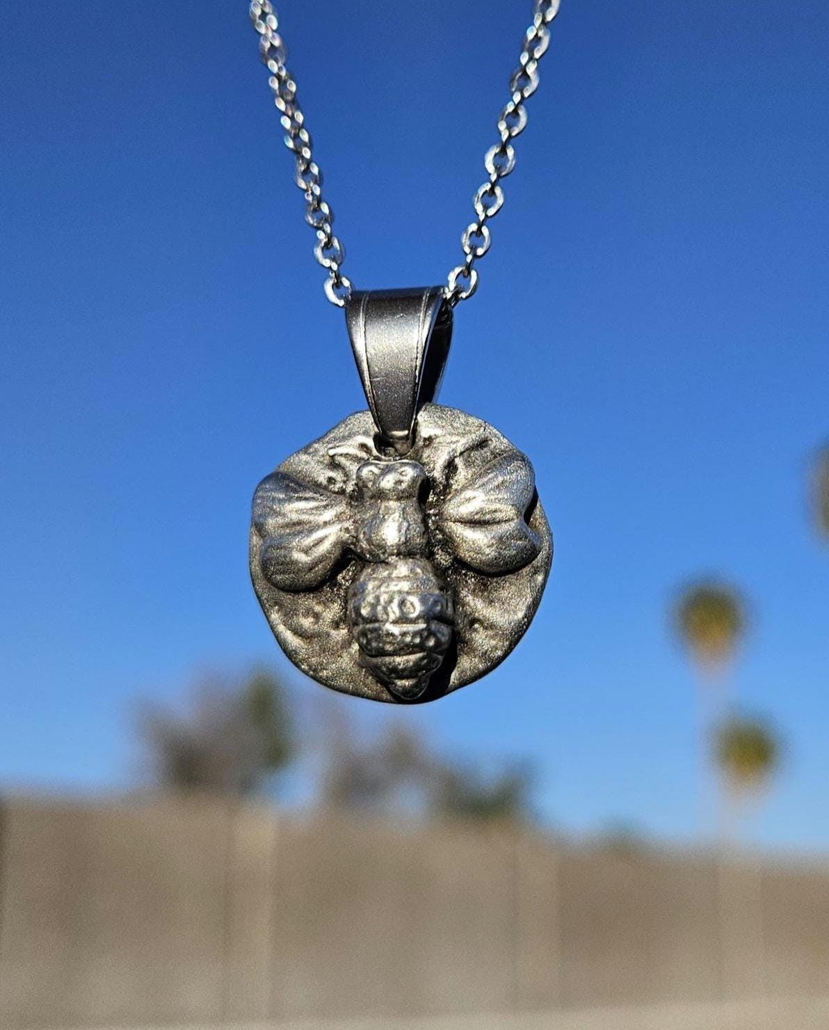 Pewter Bumblebee Necklace/ Silver Toned Pendant/ Hand Cast Pewter from Hand Sculpted Design/ Bee Jewelry/ By Elven Soul