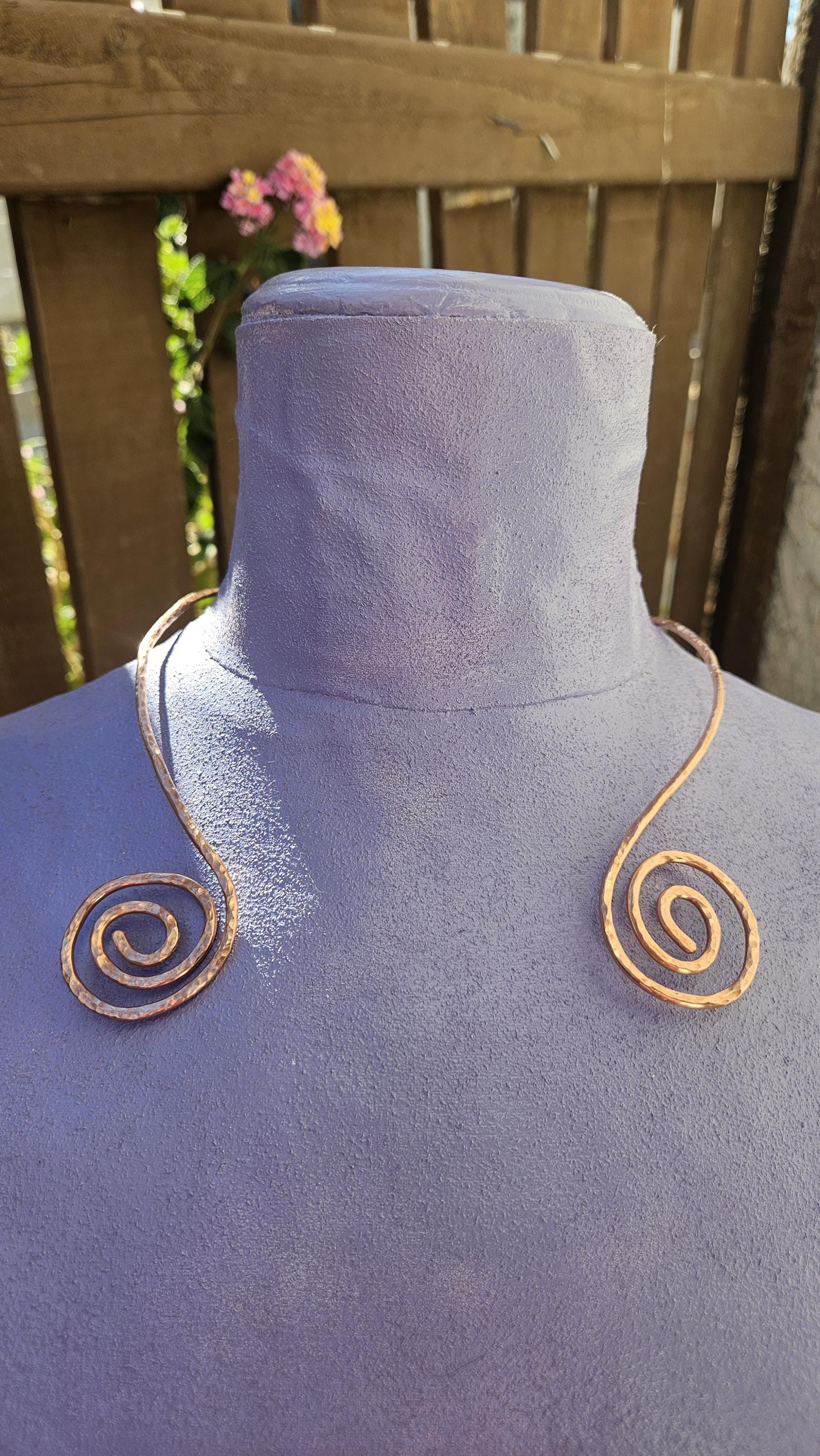 Copper Spiral Torc Necklace/ Hammered Copper Choker/ Viking or Celtic Style Jewelry/ Torque Collar/ By Elven Soul