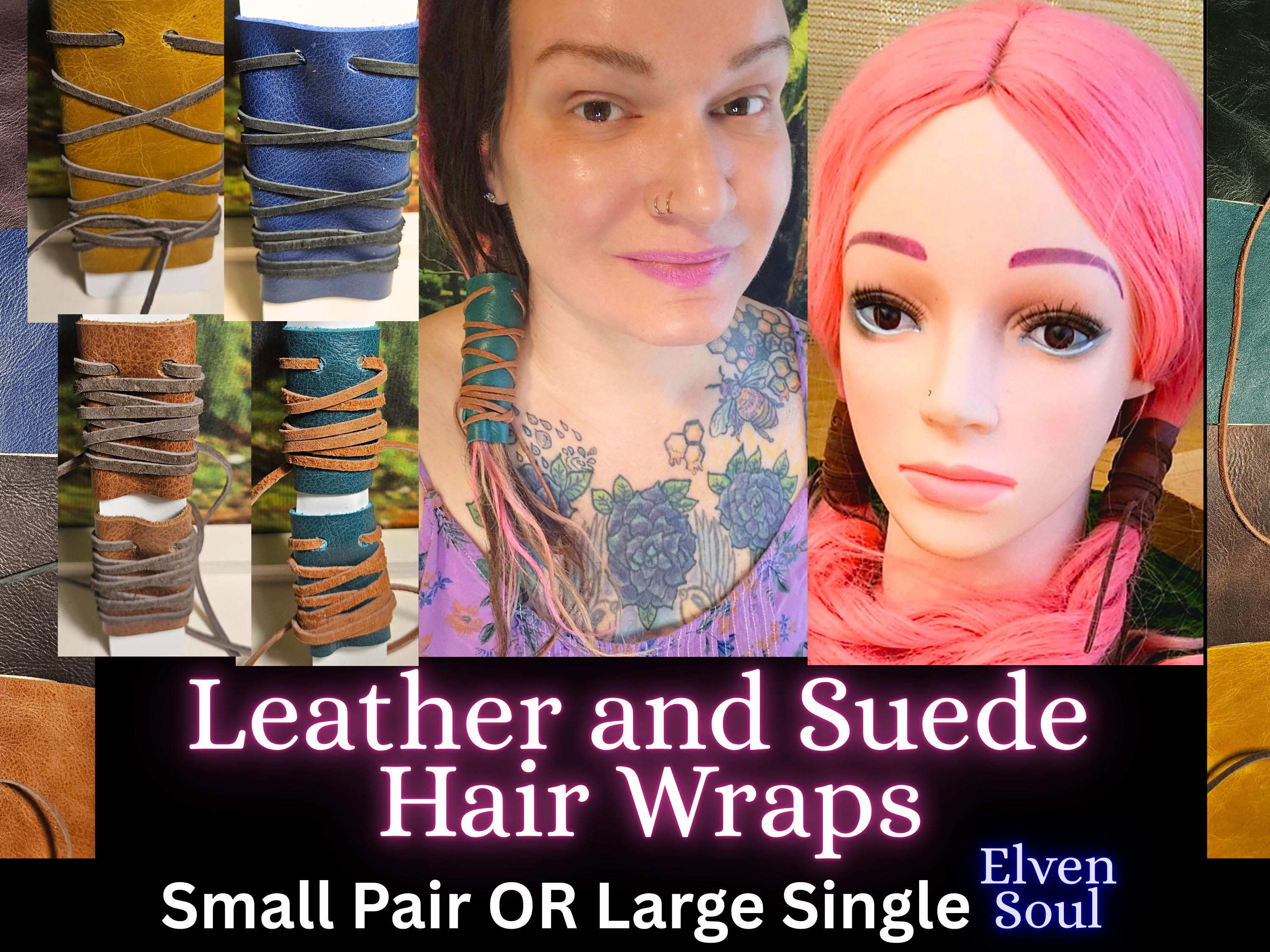 Leather Hair Wraps/ Leather and Suede Ponytail Holders/ Small Pair or Single Large/ Hair Cuffs/ Biker/ Renaissance/ Choose Color/ Elven Soul