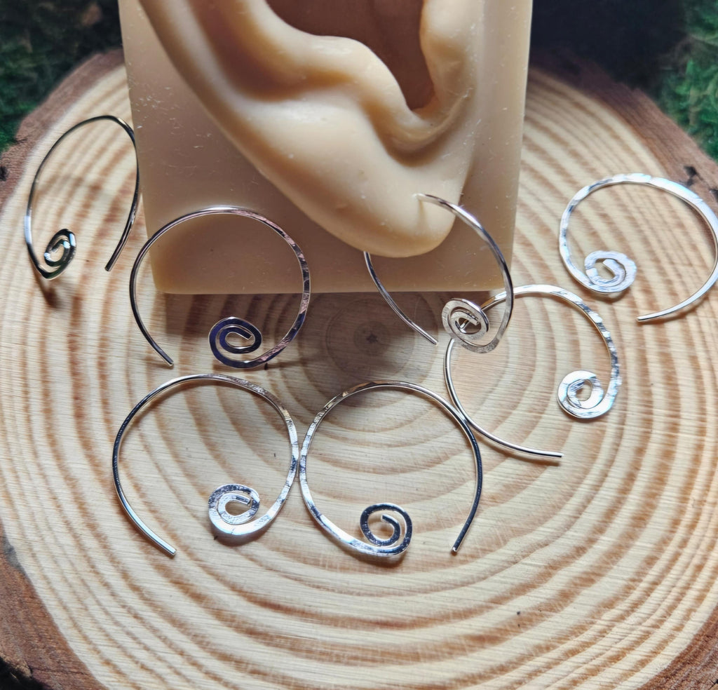 Sterling Silver Spiral Hoop Earrings | Small Delicate Threaders | Hammered Swirl | Minimalist | Handmade Jewelry by Elven Soul