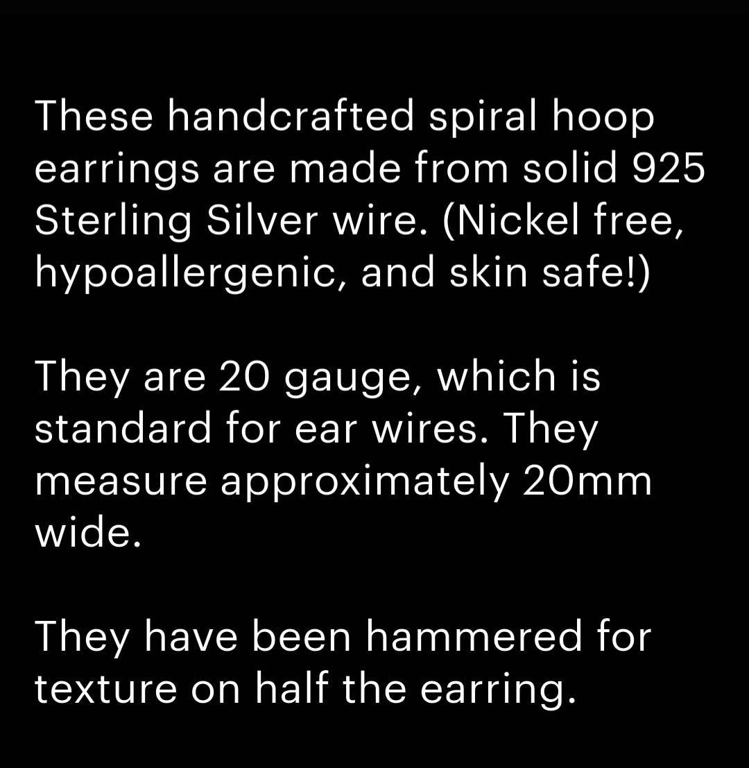 Sterling Silver Spiral Hoop Earrings | Small Delicate Threaders | Hammered Swirl | Minimalist | Handmade Jewelry by Elven Soul