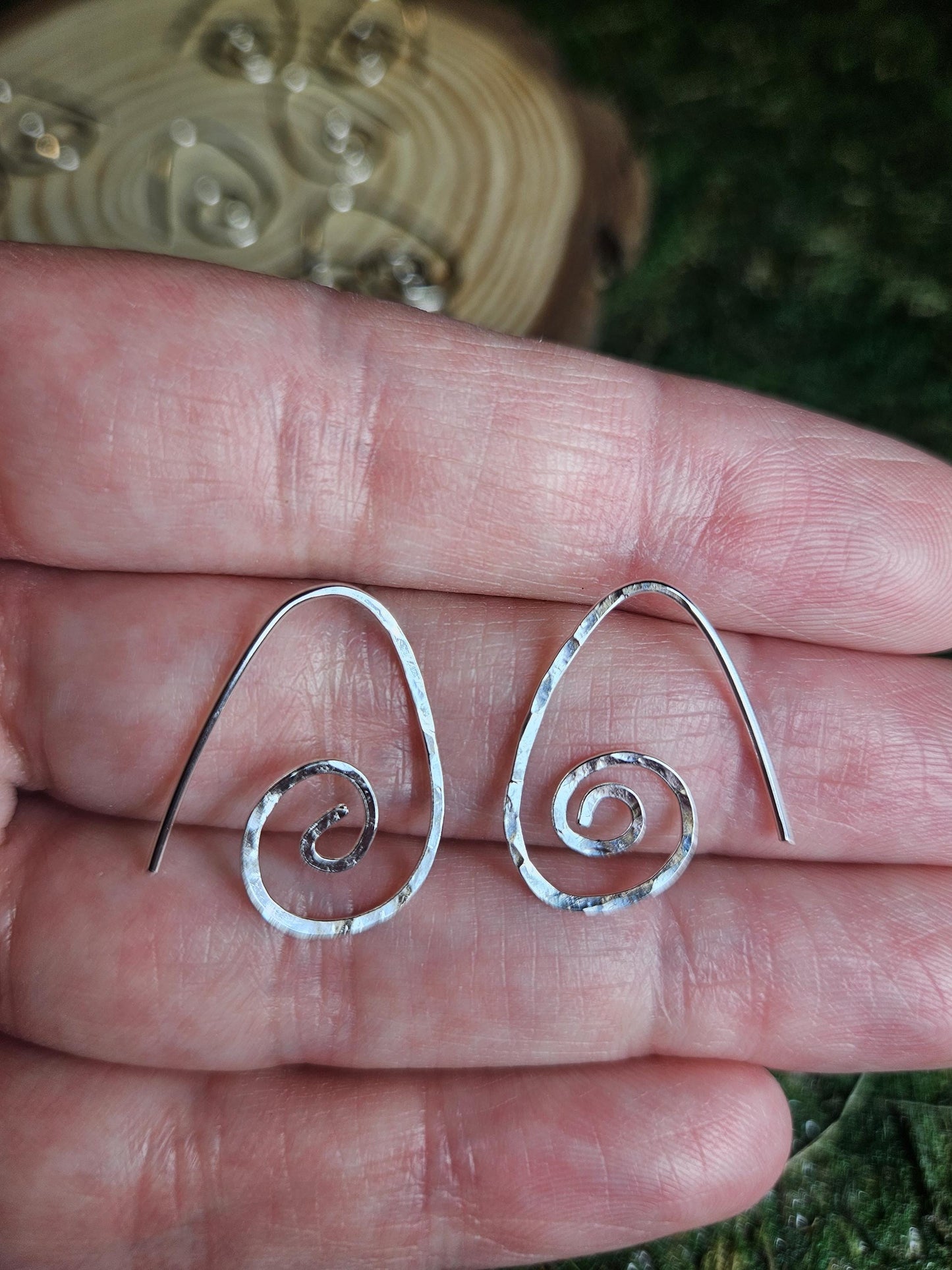 Sterling Silver Spiral Teardrop Hoop Earrings | Small Delicate Threaders | Hammered Swirl | Minimalist | Handmade Jewelry by Elven Soul