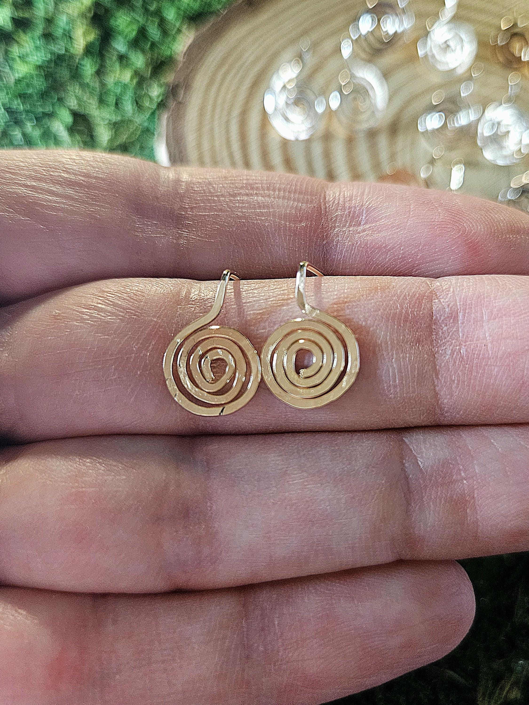 Sacred Spiral Stud Earrings Sterling Silver or 14 K Yellow Gold Filled | Delicate Minimalist | Hammered Celtic Swirl | Handmade Jewelry