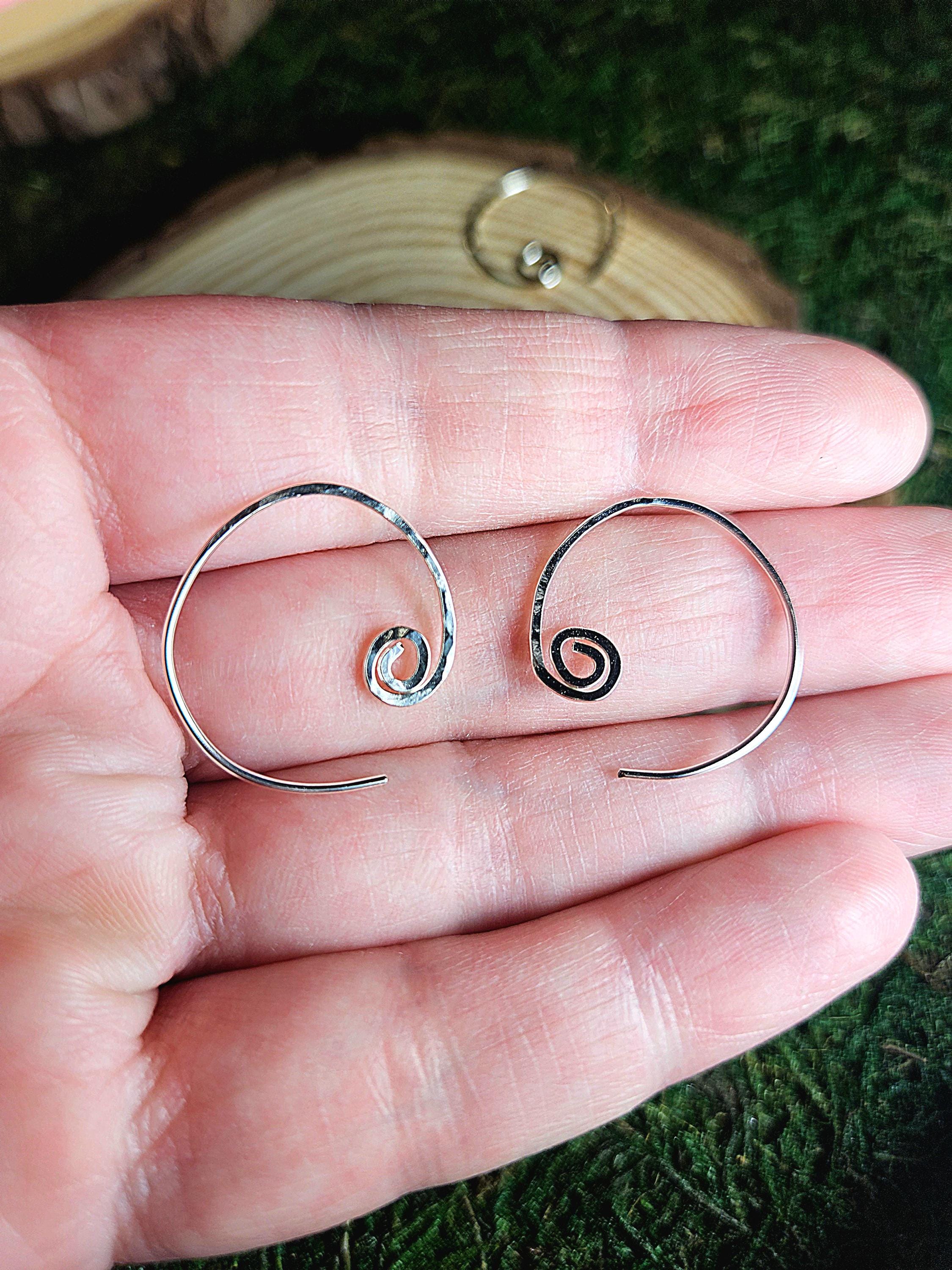 Sterling Silver Spiral Hoop Earrings | Small Delicate Threaders | Hammered Swirl | Minimalist | Handmade Jewelry by Elven Soul