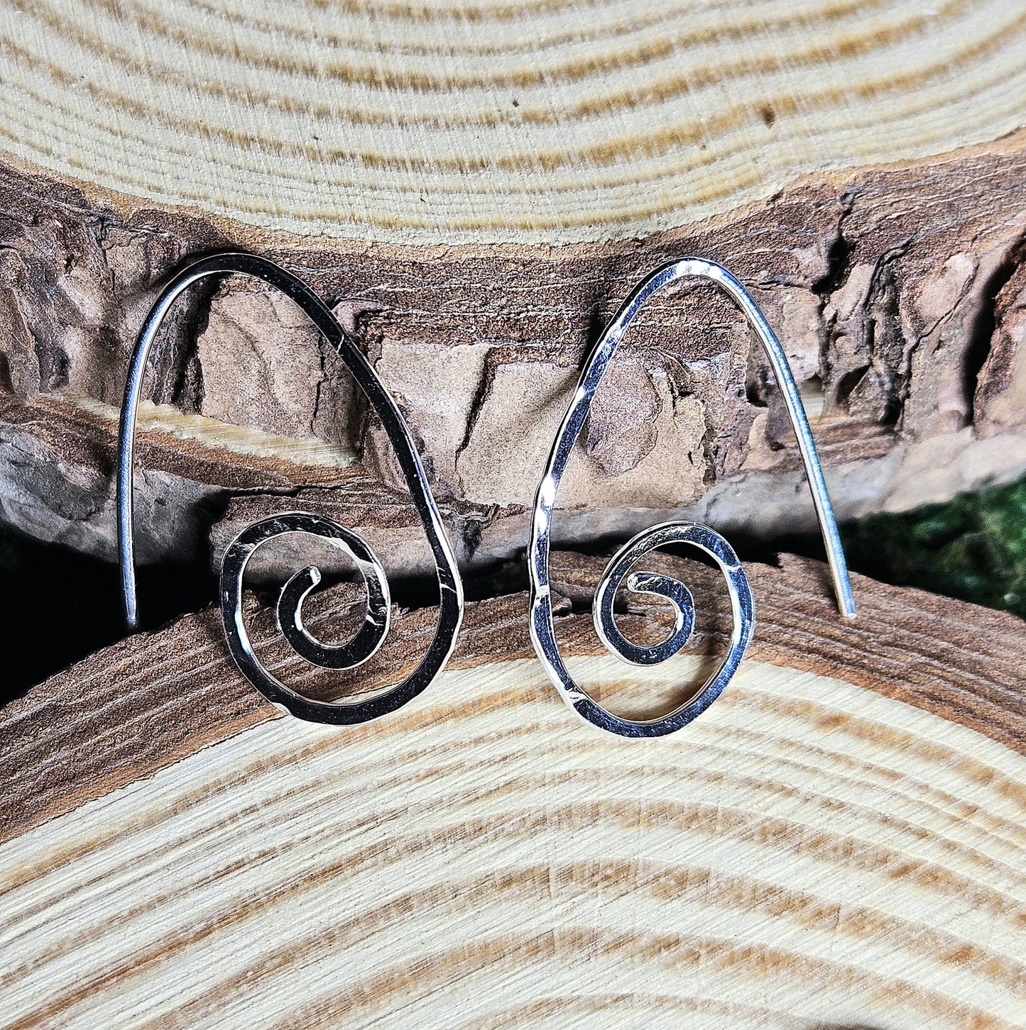 Sterling Silver Spiral Teardrop Hoop Earrings | Small Delicate Threaders | Hammered Swirl | Minimalist | Handmade Jewelry by Elven Soul
