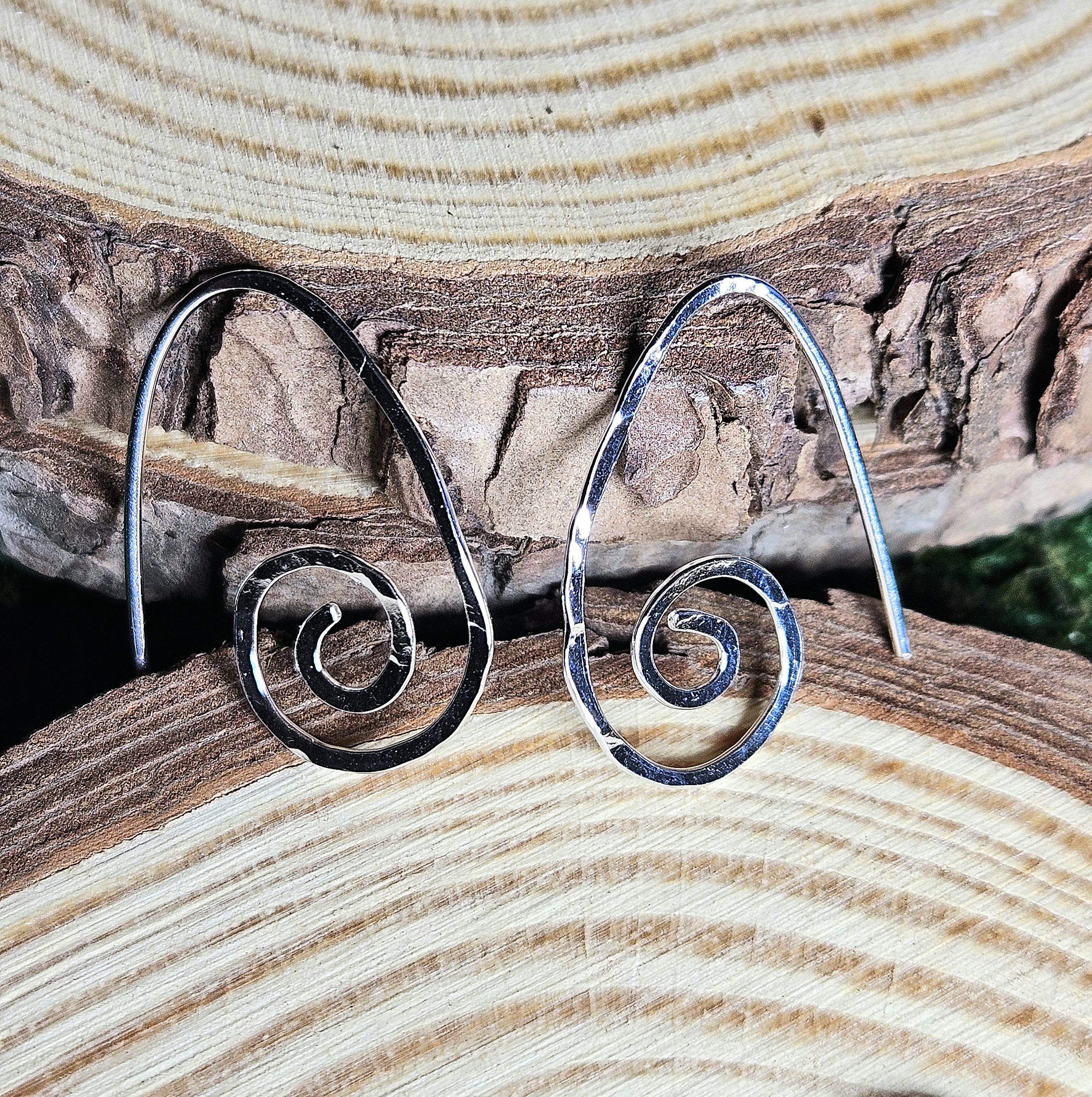 Sterling Silver Spiral Teardrop Hoop Earrings | Small Delicate Threaders | Hammered Swirl | Minimalist | Handmade Jewelry by Elven Soul