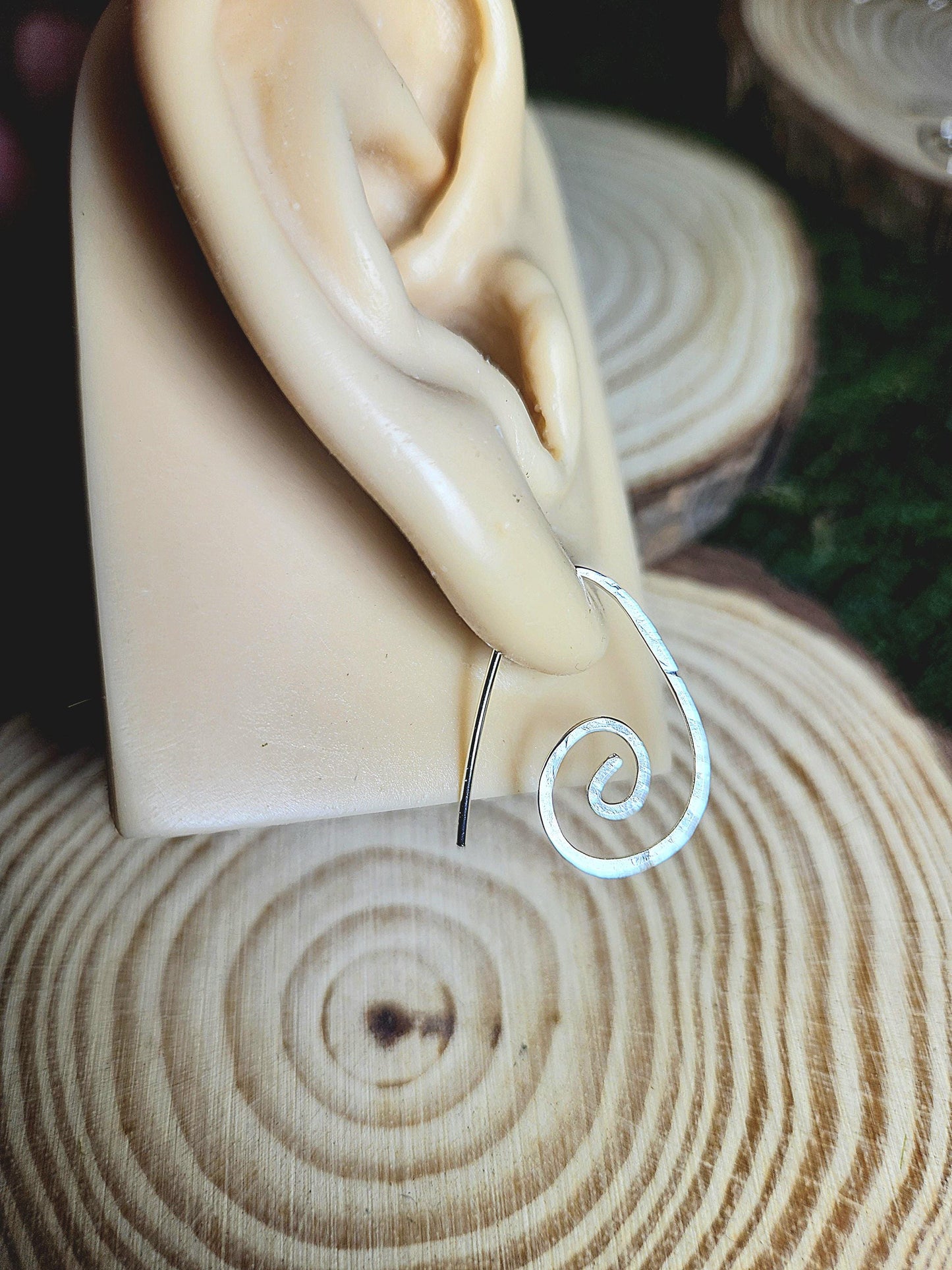 Sterling Silver Spiral Teardrop Hoop Earrings | Small Delicate Threaders | Hammered Swirl | Minimalist | Handmade Jewelry by Elven Soul