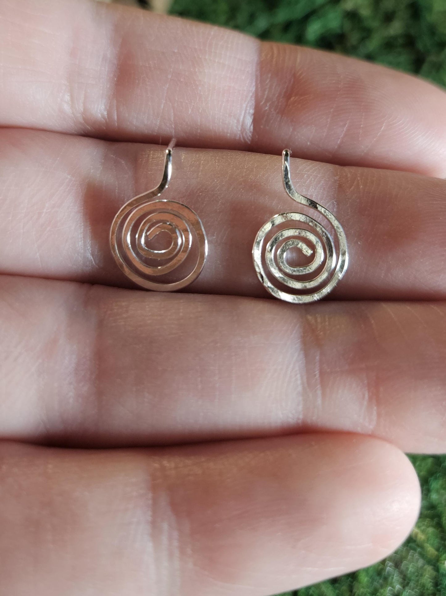 Sacred Spiral Stud Earrings Sterling Silver or 14 K Yellow Gold Filled | Delicate Minimalist | Hammered Celtic Swirl | Handmade Jewelry