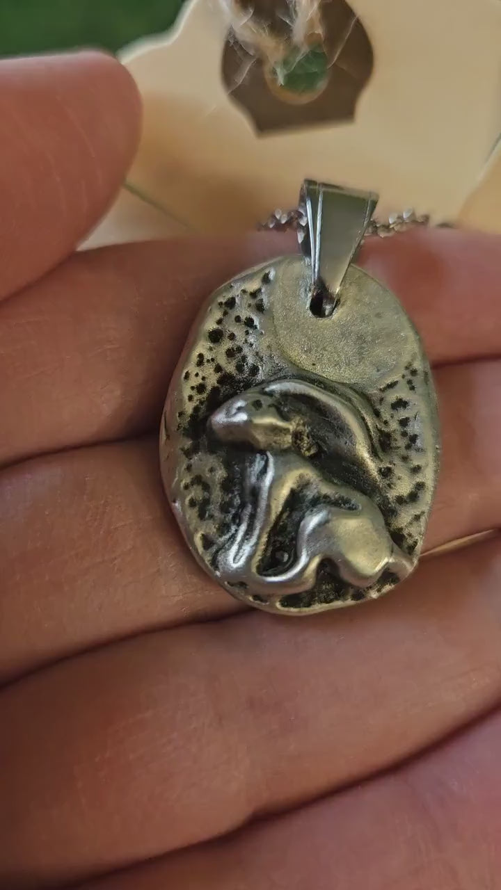 Pewter Rabbit Necklace/ Hare and Moon Pendant/ Pewter Cast Jewelry/ Stainless Steel Chain/ By Elven Soul