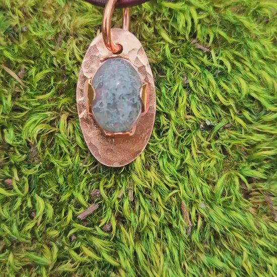 Moss Agate Copper Pendant Necklace/ Leather Cord/ Crystal and Stone Jewelry/ Copper Jewelry/ Elven Soul