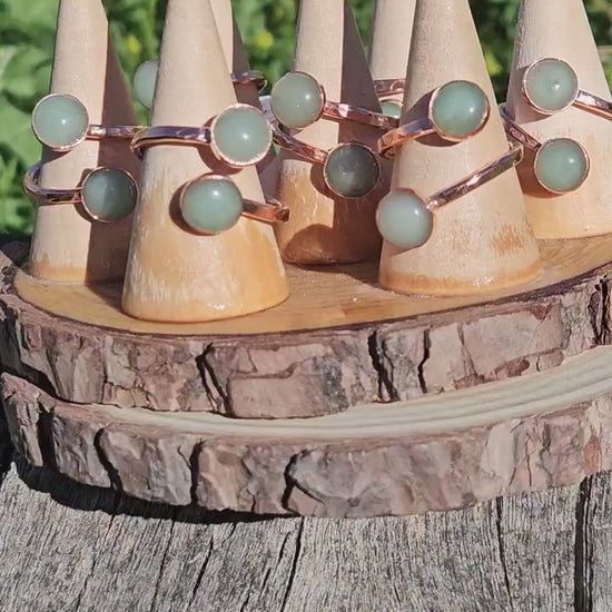 The Persephone Ring by Elven Soul/ Green Aventurine Copper Ring/Adjustable/ Hammered Copper Band/ Crystal and Copper Jewelry/ Double Stone