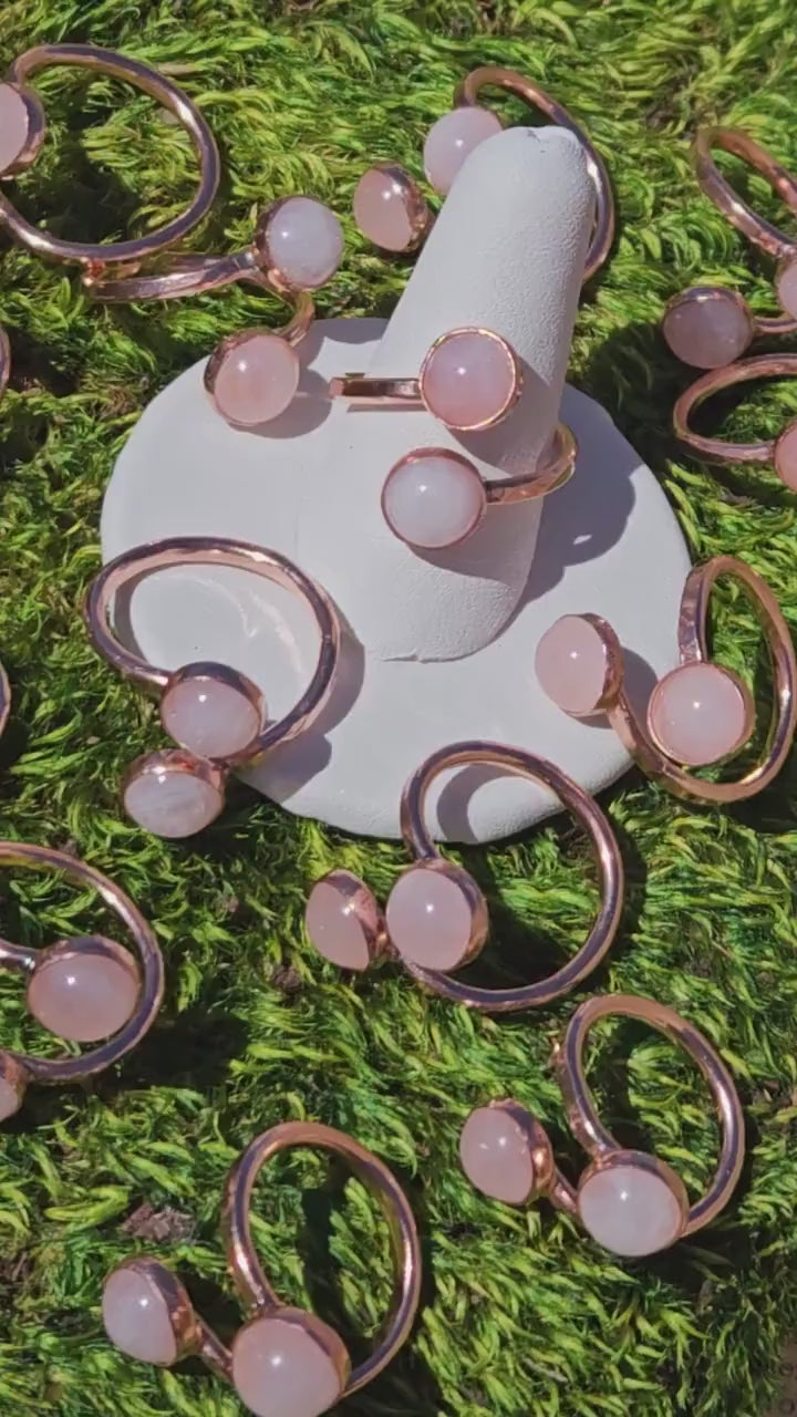 The Aphrodite Ring by Elven Soul/ Double Rose Quartz Copper Ring/ Adjustable Band/ Wrap Ring /Hammered Copper Jewelry/ Anniversary/ Stone