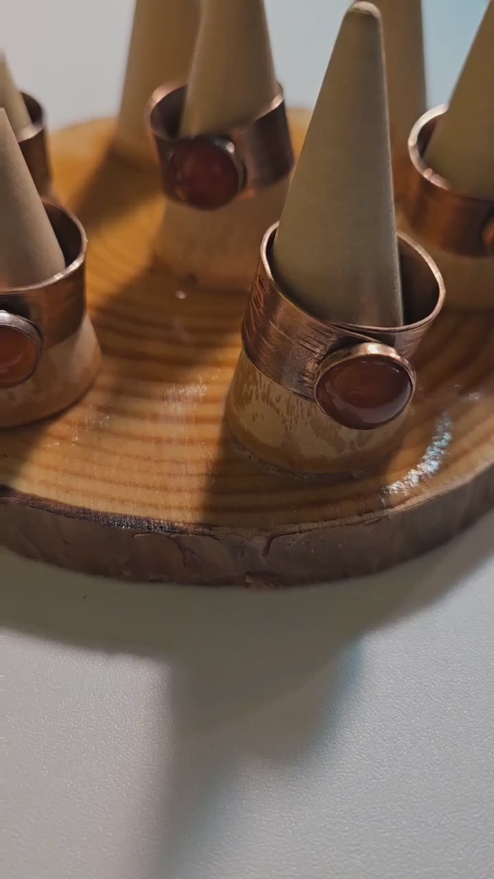 Red Agate Copper Tree Bark Ring/ Adjustable Copper Ring/ Wide Ring Band/ Rustic Copper Jewelry / Elven Soul