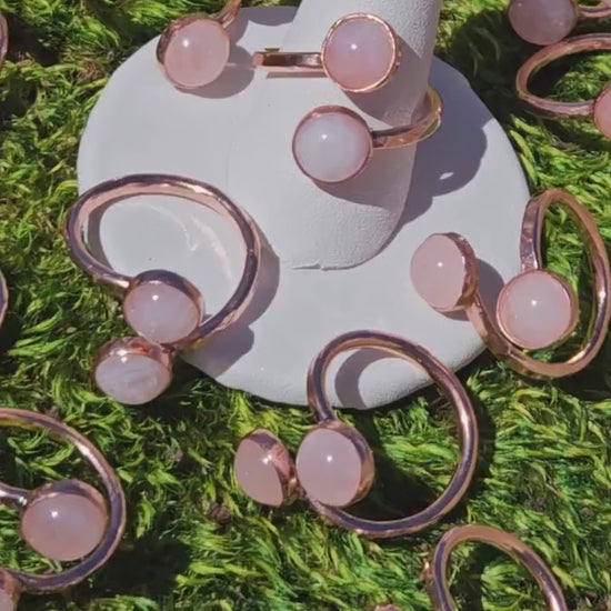 Aphrodite Ring/ Copper Rose Quartz Ring/ Adjustable Copper Band/ Love Ring/Crystal and Copper Jewelry/ Copper Anniversary Gift/ Elven Soul