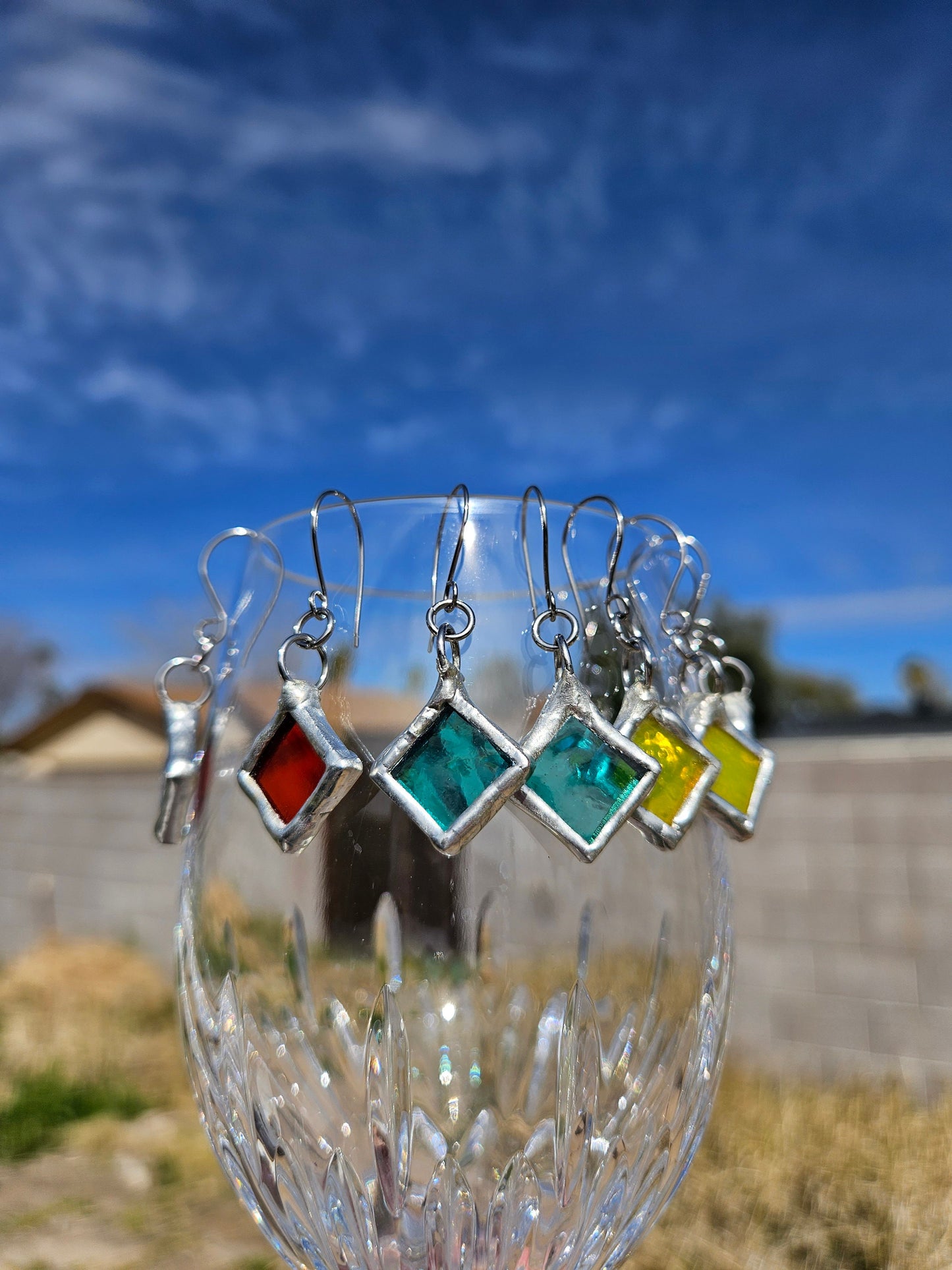 Stained Glass Earrings/ Silver Soft Soldered/ Handmade Niobium Ear Wires/Safe For Sensitive Ears/Elven Soul