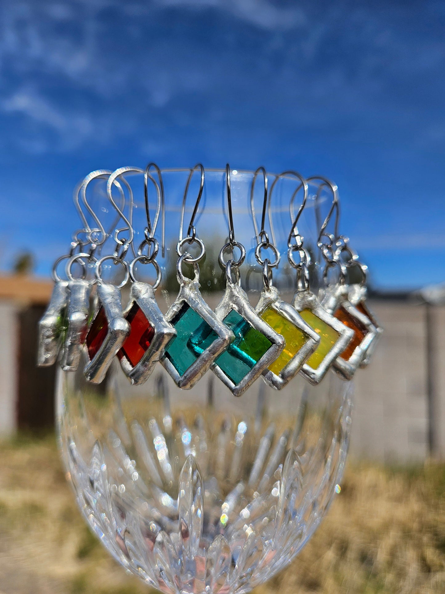 Stained Glass Earrings/ Silver Soft Soldered/ Handmade Niobium Ear Wires/Safe For Sensitive Ears/Elven Soul