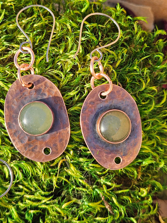 Rustic Copper Earrings/ Green Adventurine Stones/ Hammered Copper Jewelry/ Niobium Ear Wires/ Sensitive Safe/Elven Soul