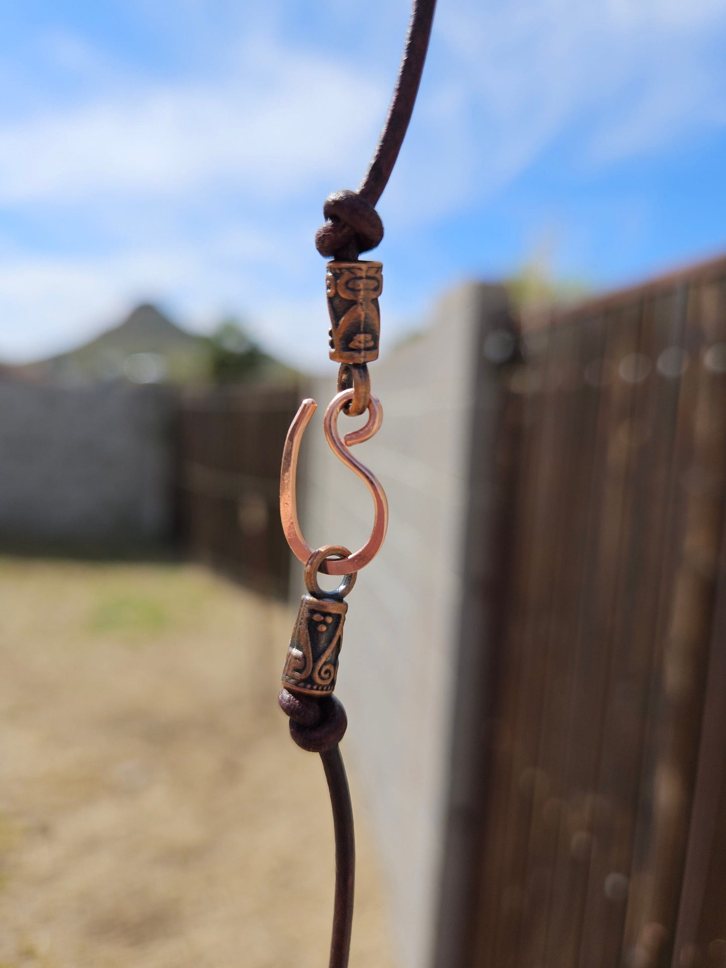 Copper and Carnelian Amulet/ Leather Cord/ Hammered Copper Necklace/ Carnelian Crystal Pendant/ Copper Rivets/ Elven Soul Jewelry