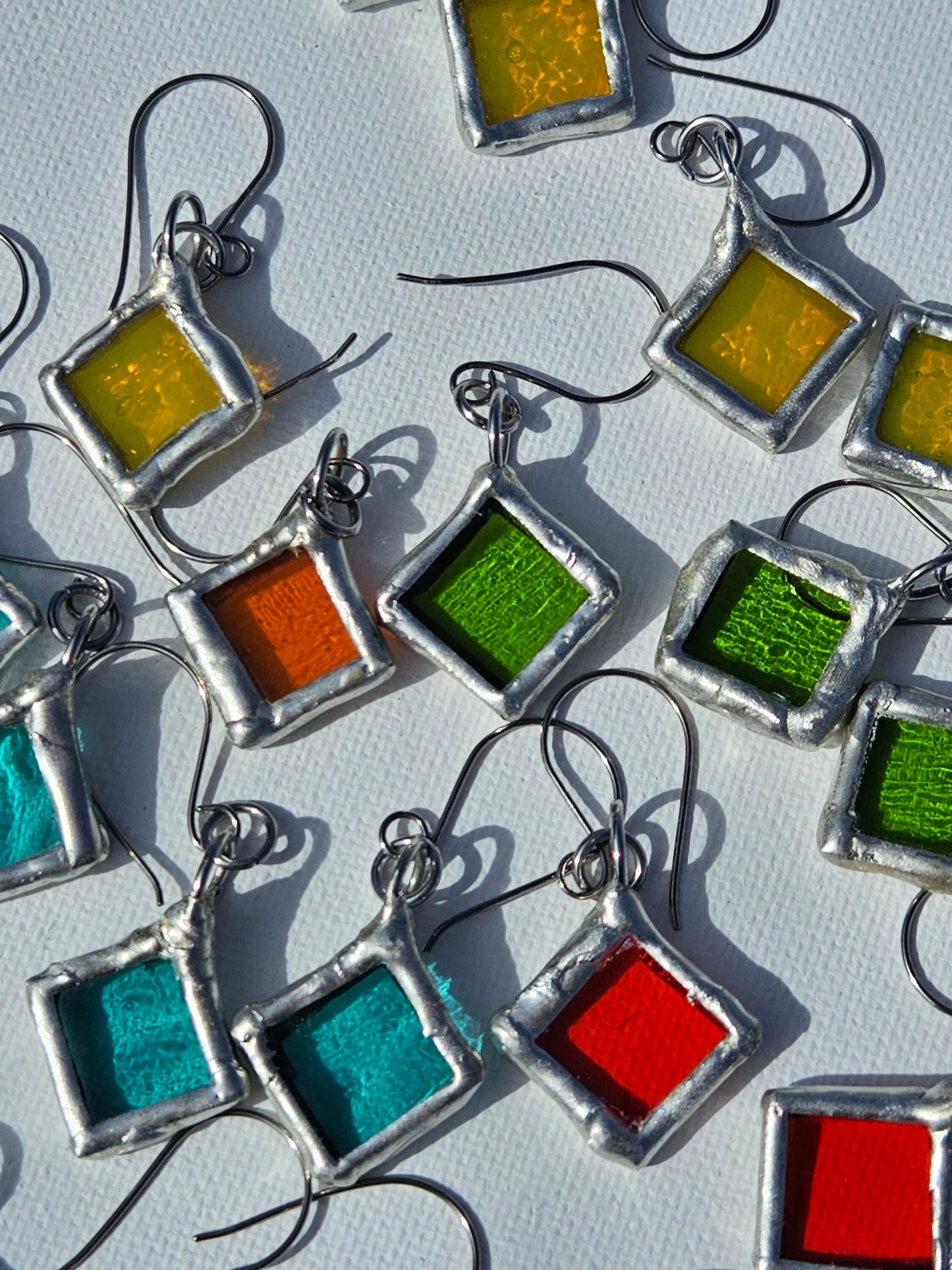 Stained Glass Earrings/ Silver Soft Soldered/ Handmade Niobium Ear Wires/Safe For Sensitive Ears/Elven Soul