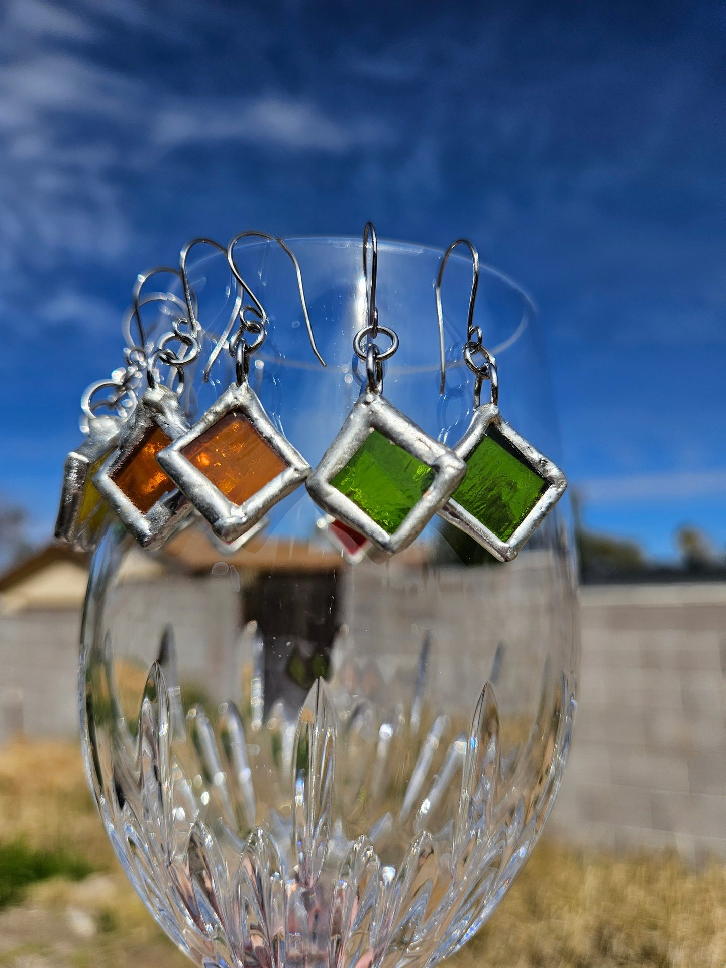 Stained Glass Earrings/ Silver Soft Soldered/ Handmade Niobium Ear Wires/Safe For Sensitive Ears/Elven Soul