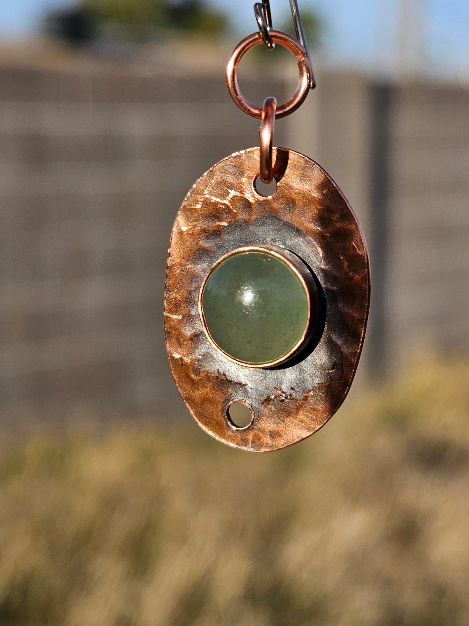 Rustic Copper Earrings/ Green Adventurine Stones/ Hammered Copper Jewelry/ Niobium Ear Wires/ Sensitive Safe/Elven Soul