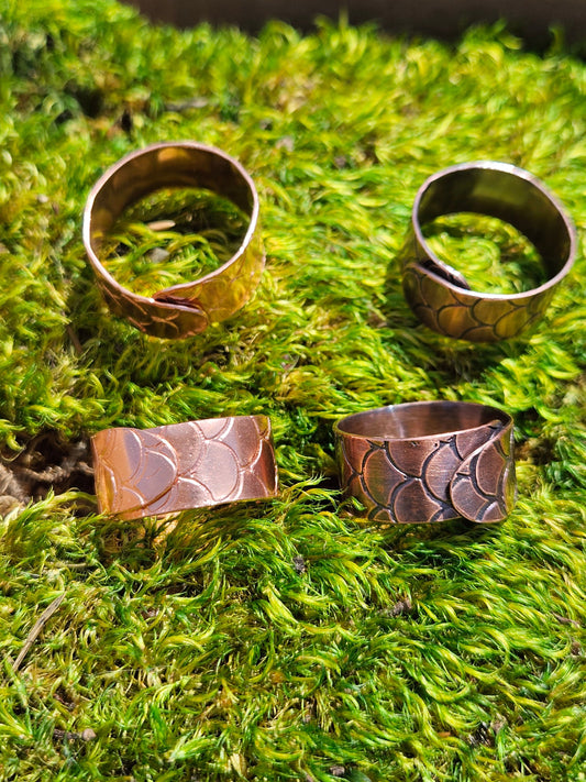 Dragon or Mermaid Scale Copper Ring/ Adjustable Copper Ring/ Copper Etched Jewelry/ Rustic Copper Jewelry/ Elven Soul