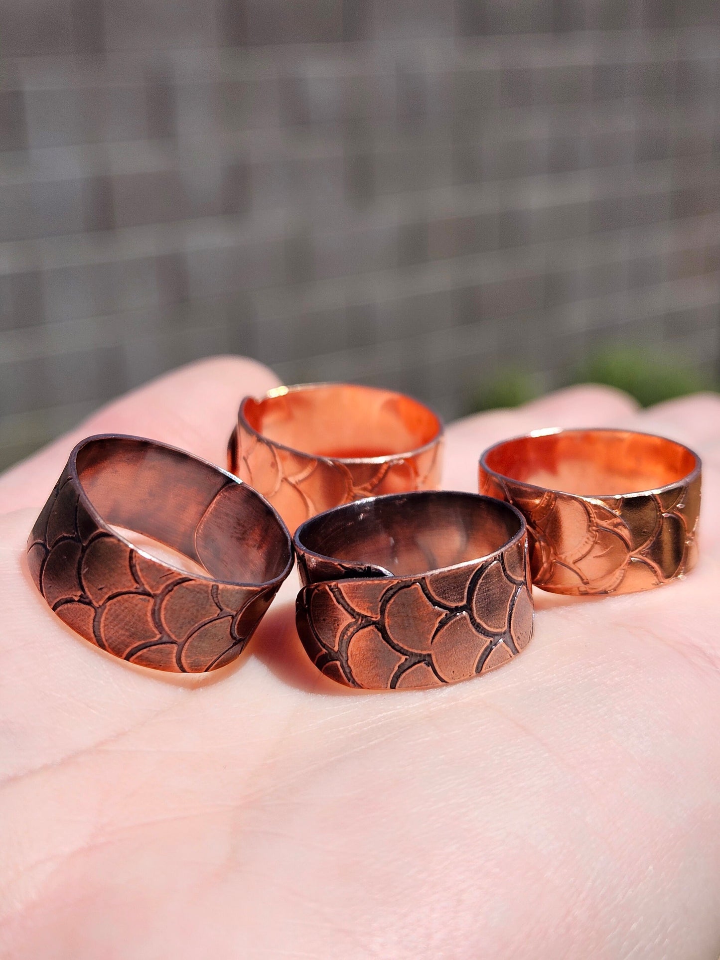 Dragon or Mermaid Scale Copper Ring/ Adjustable Copper Ring/ Copper Etched Jewelry/ Rustic Copper Jewelry/ Elven Soul