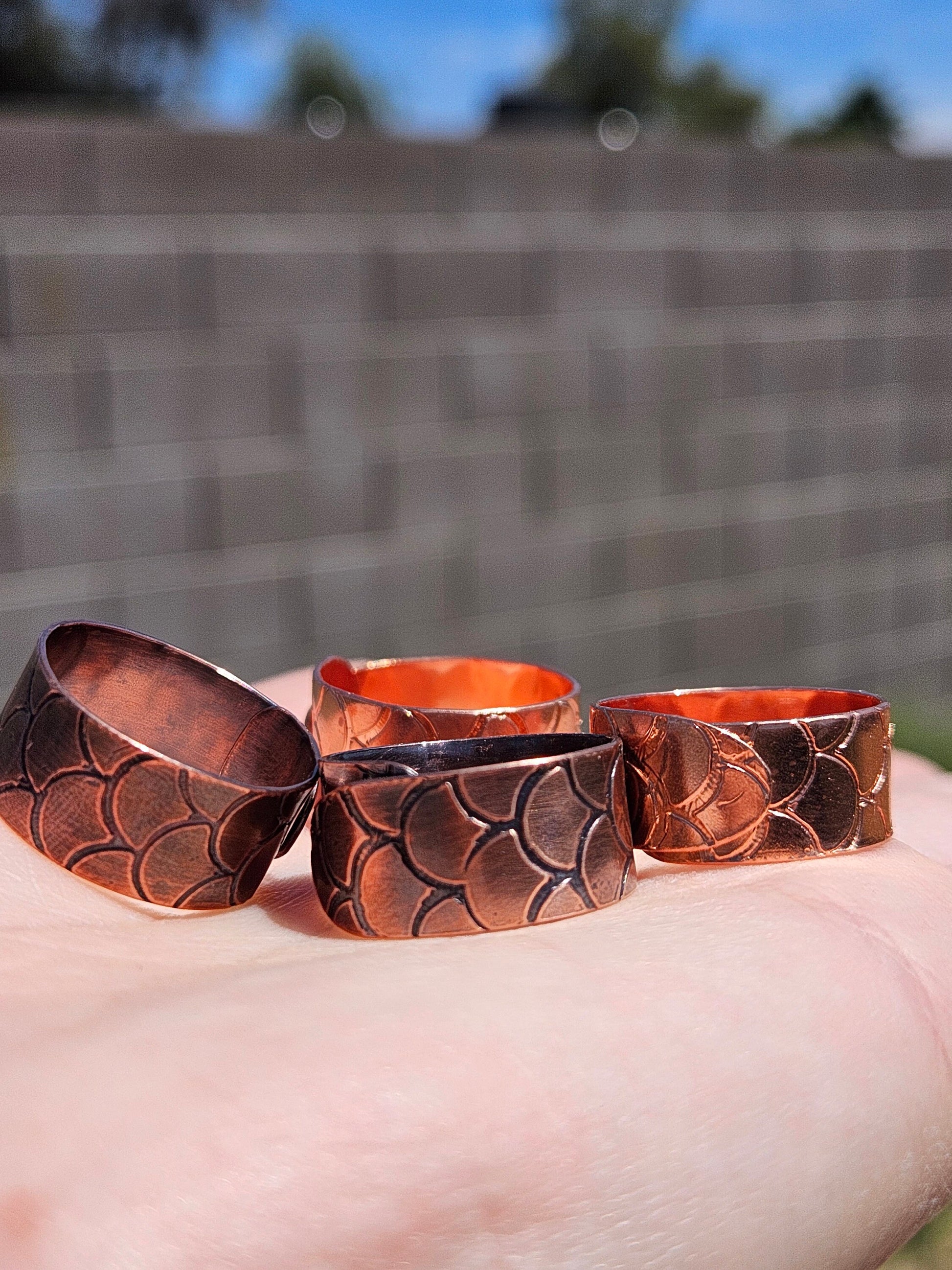 Dragon or Mermaid Scale Copper Ring/ Adjustable Copper Ring/ Copper Etched Jewelry/ Rustic Copper Jewelry/ Elven Soul