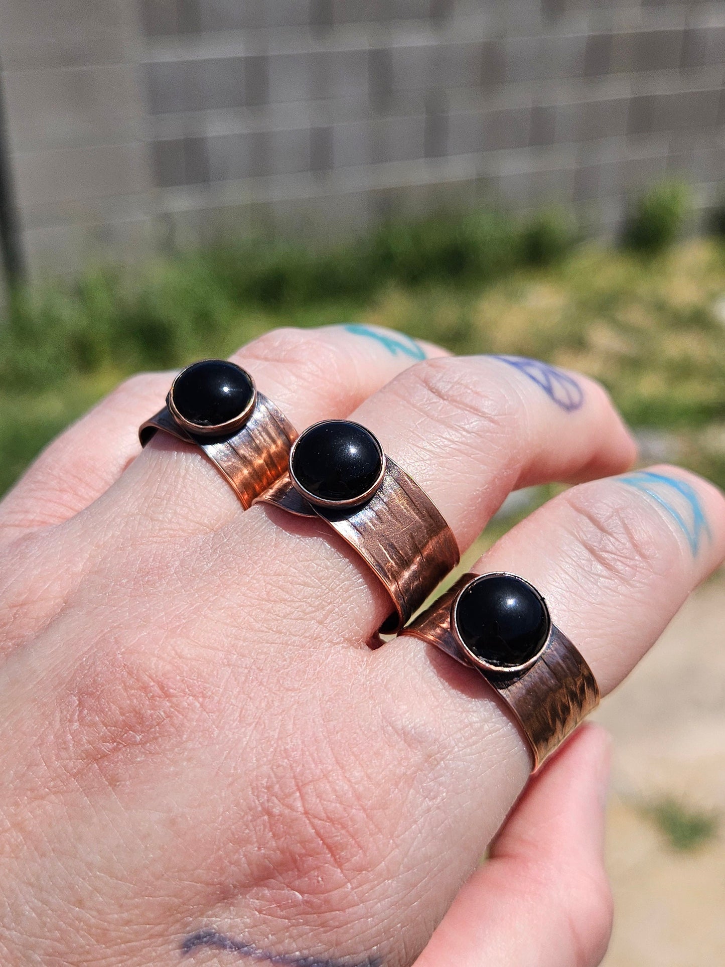 Black Agate Copper Tree Bark Ring/ Adjustable Copper Ring/ Wide Ring Band/ Rustic Copper Jewelry / Elven Soul