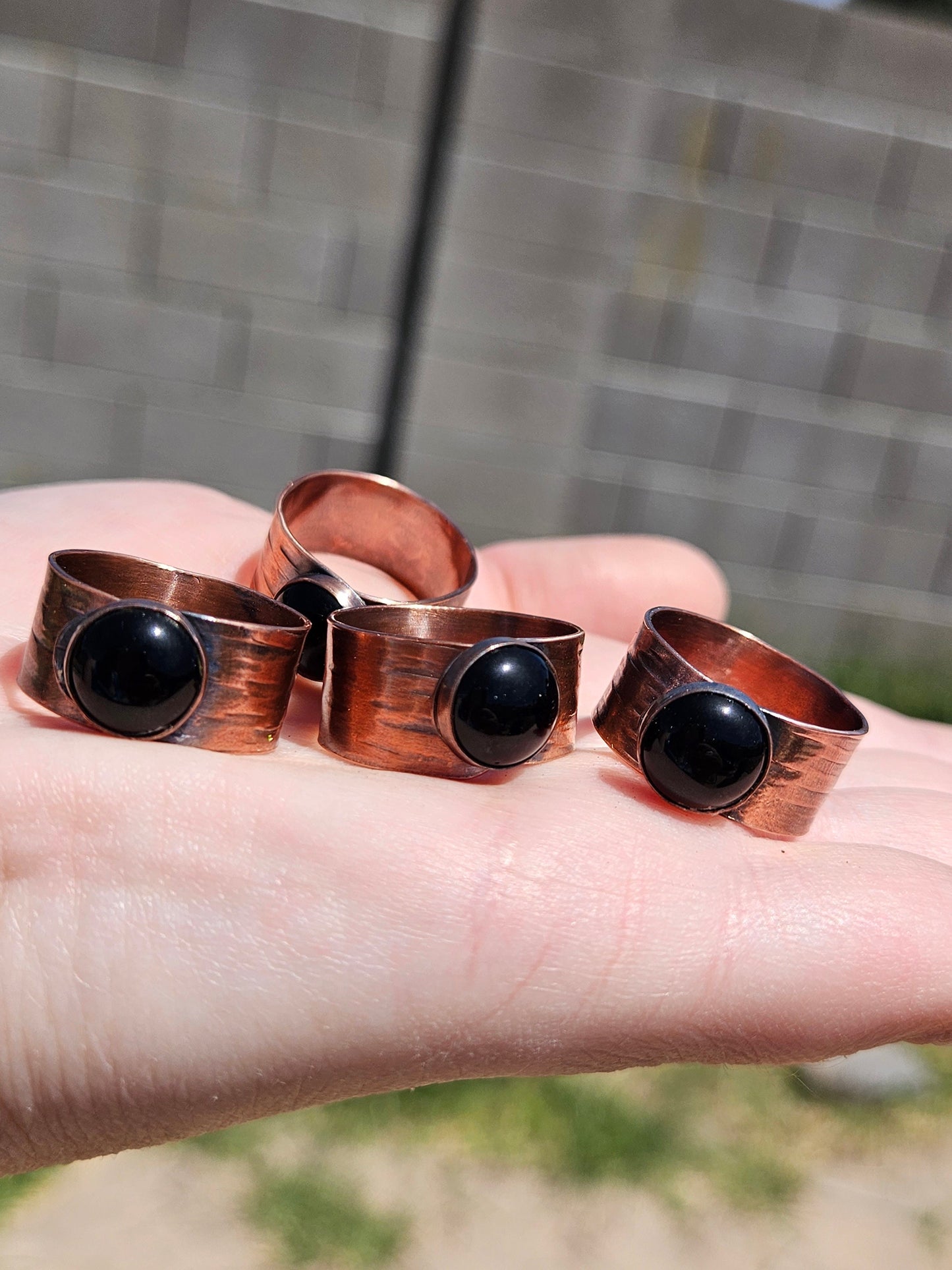 Black Agate Copper Tree Bark Ring/ Adjustable Copper Ring/ Wide Ring Band/ Rustic Copper Jewelry / Elven Soul