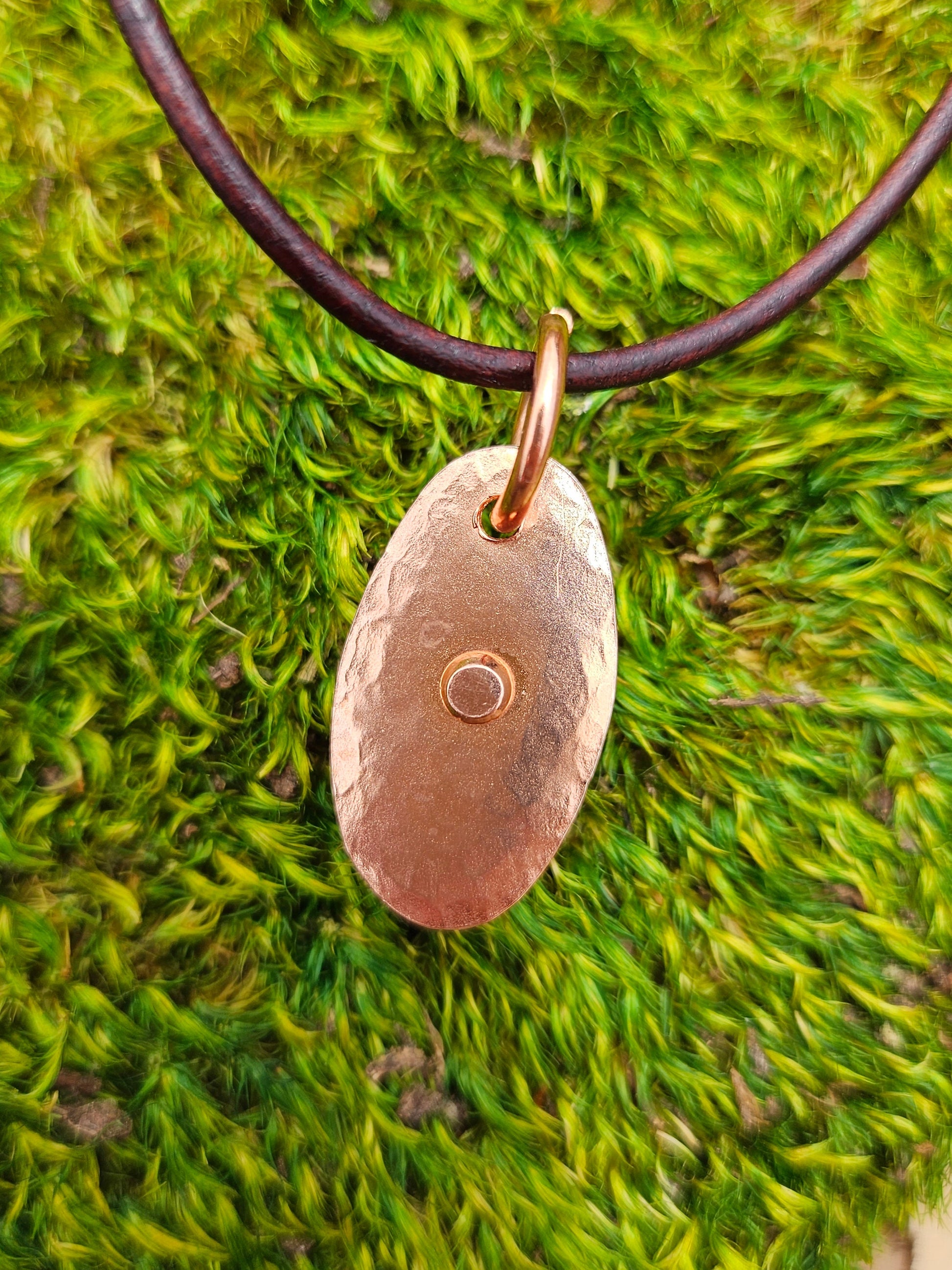 Moss Agate Copper Pendant Necklace/ Leather Cord/ Crystal and Stone Jewelry/ Copper Jewelry/ Elven Soul