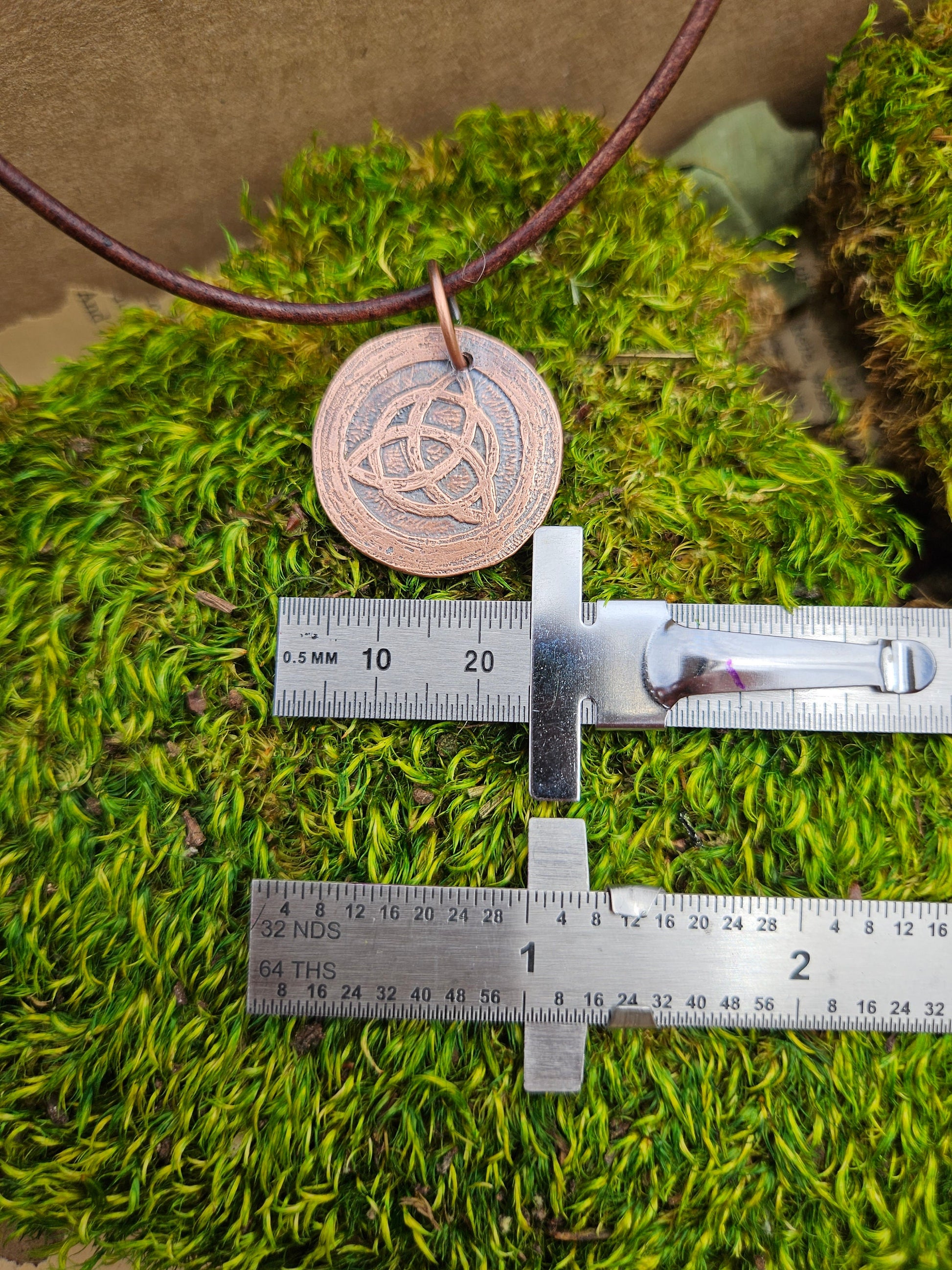 Triquetra Copper Etched Pendant/ Trinity Knot Necklace/ Leather Cord/ Celtic Jewelry/ Rustic Copper Jewelry/ Elven Soul