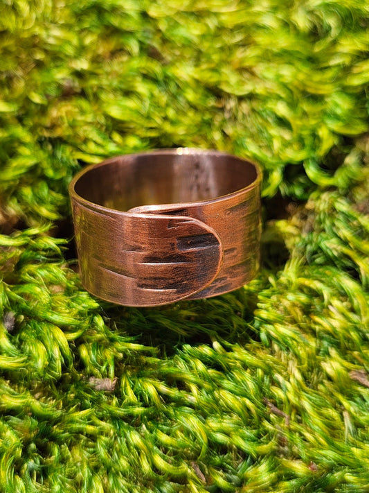 Copper Tree Bark Ring/ Adjustable Copper Ring/ Wide Ring Band/ Rustic Copper Jewelry / Elven Soul