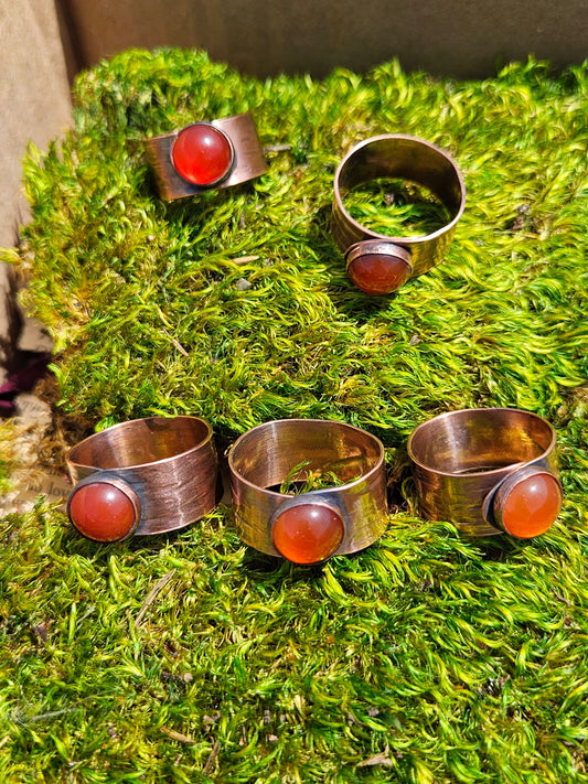 Red Agate Copper Tree Bark Ring/ Adjustable Copper Ring/ Wide Ring Band/ Rustic Copper Jewelry / Elven Soul