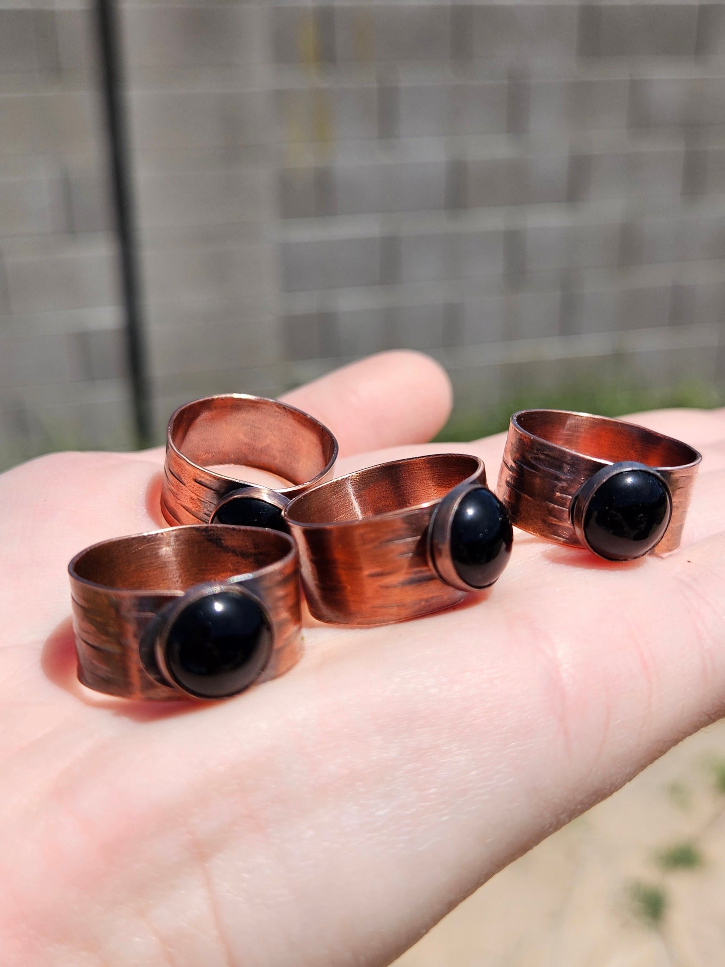 Black Agate Copper Tree Bark Ring/ Adjustable Copper Ring/ Wide Ring Band/ Rustic Copper Jewelry / Elven Soul