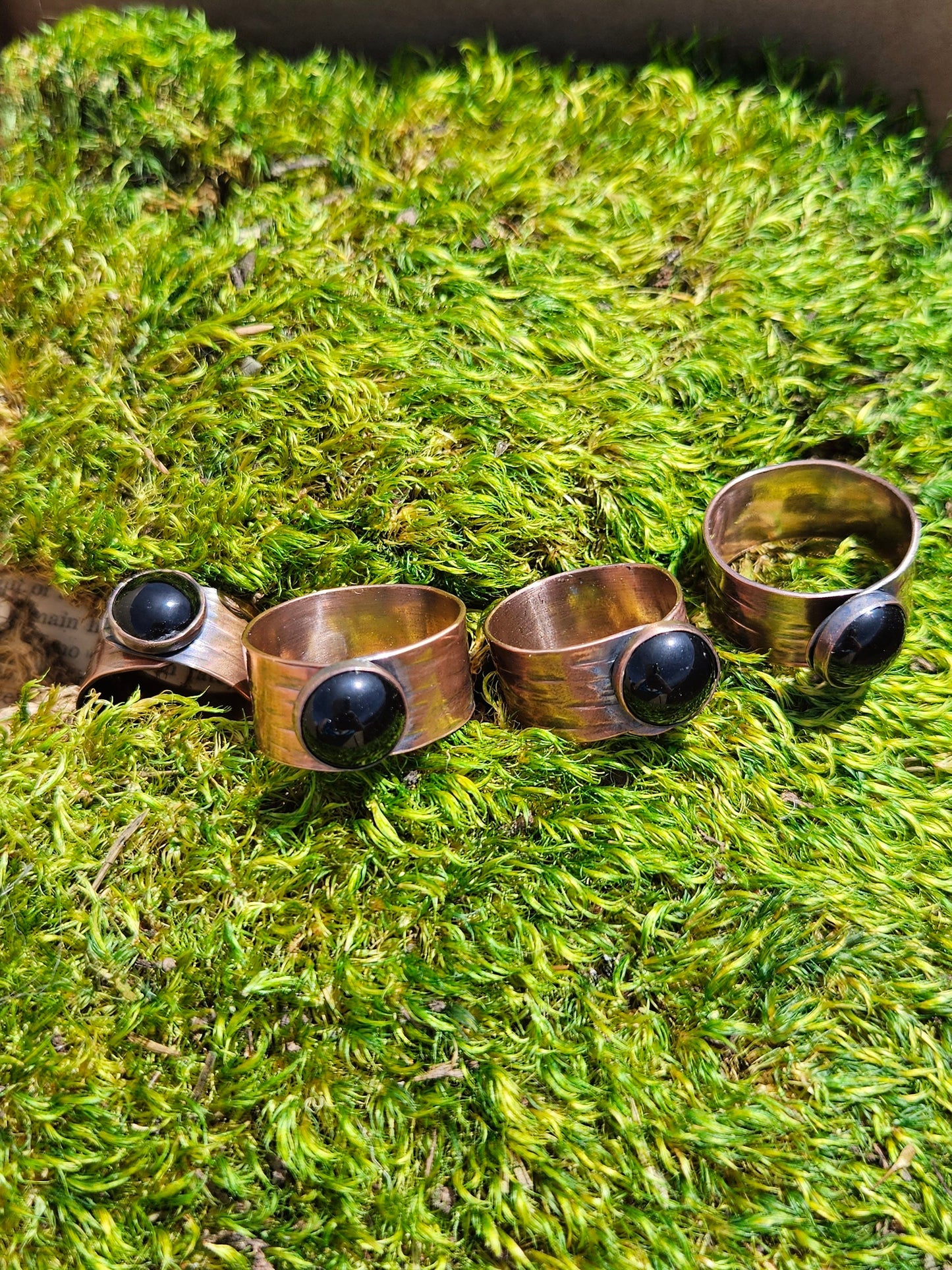 Black Agate Copper Tree Bark Ring/ Adjustable Copper Ring/ Wide Ring Band/ Rustic Copper Jewelry / Elven Soul