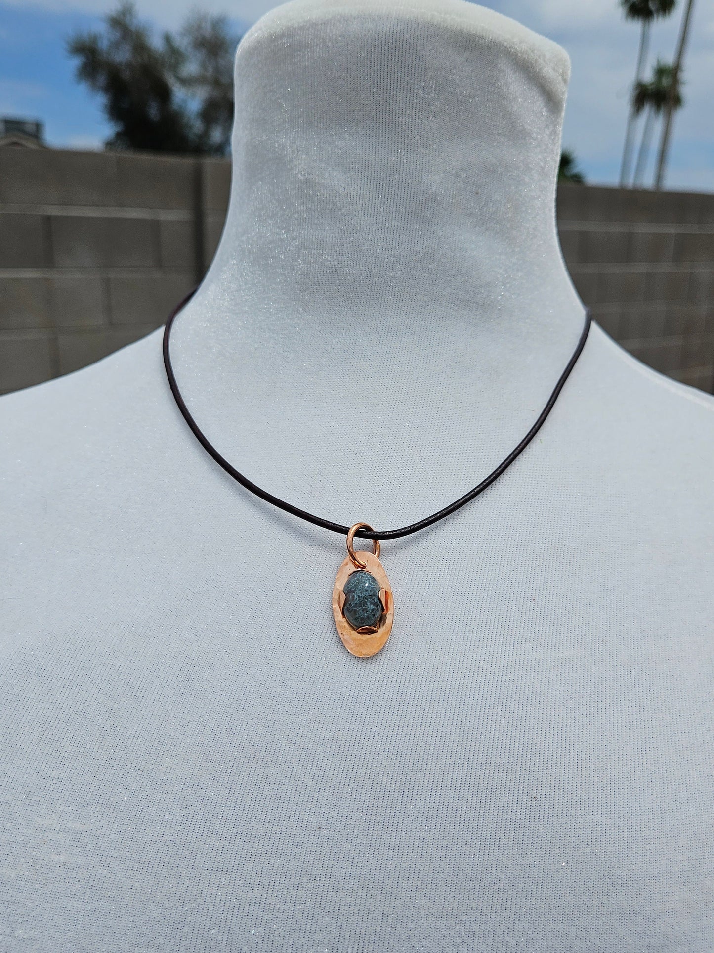 Moss Agate Copper Pendant Necklace/ Leather Cord/ Crystal and Stone Jewelry/ Copper Jewelry/ Elven Soul