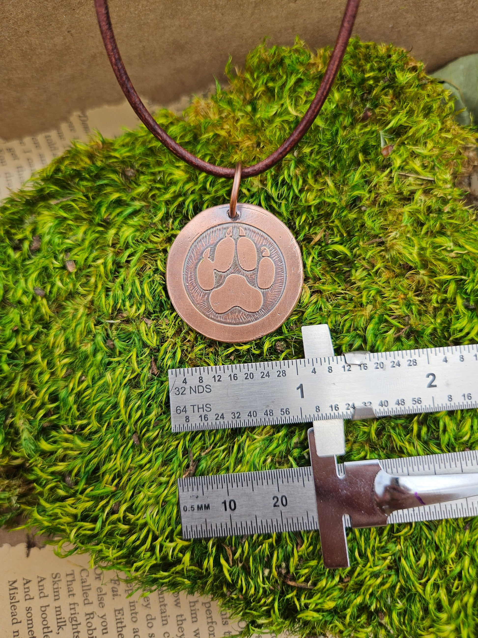 Wolf Paw Copper Etched Pendant Necklace/ Coyote Paw/ Leather Cord/ Rustic Copper Jewelry/ Elven Soul