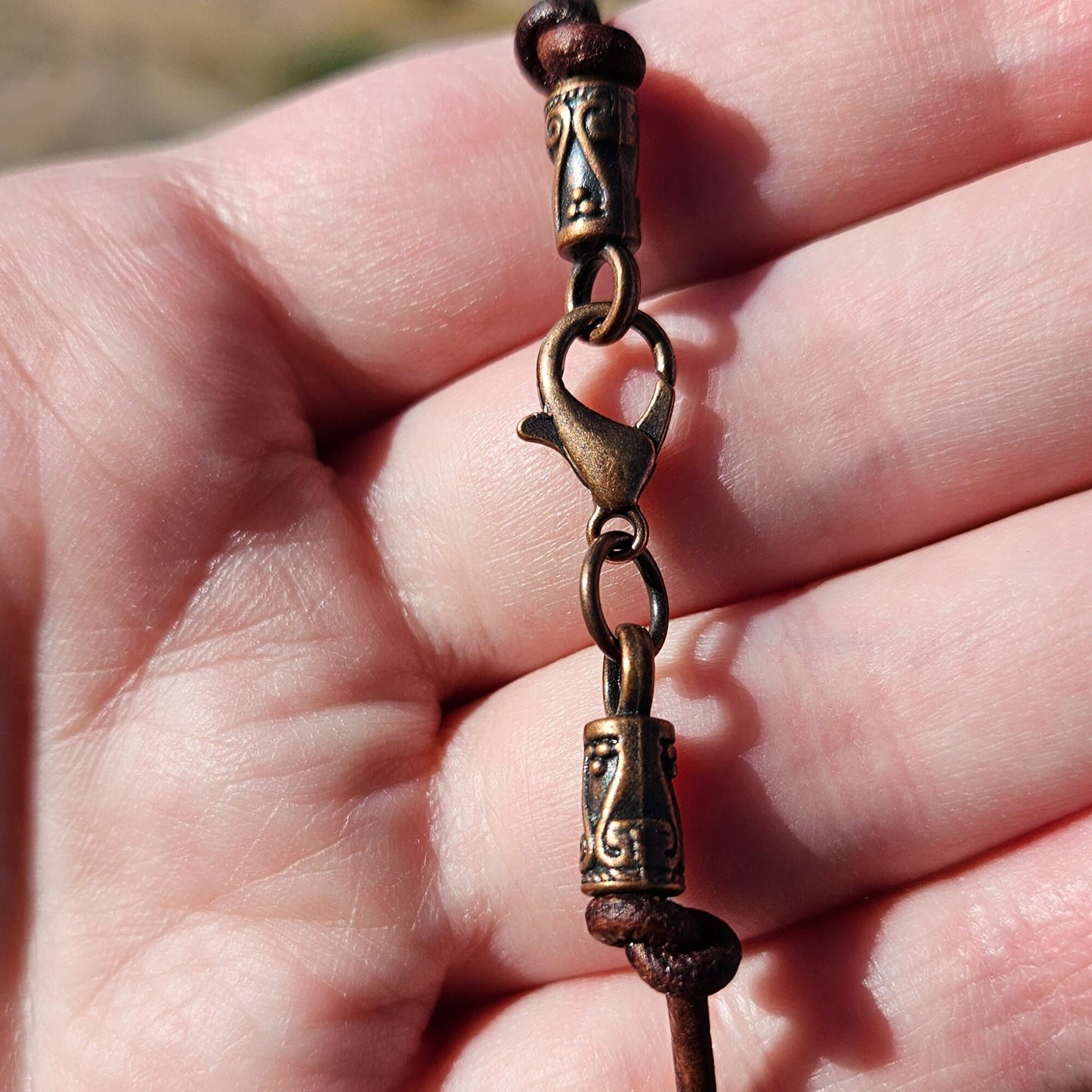 Green Agate Copper Shield Pendant Necklace/ Brown Leather Cord/ Crystal and Stone Jewelry/ Hammered Copper/Medieval Jewelry/ Elven Soul