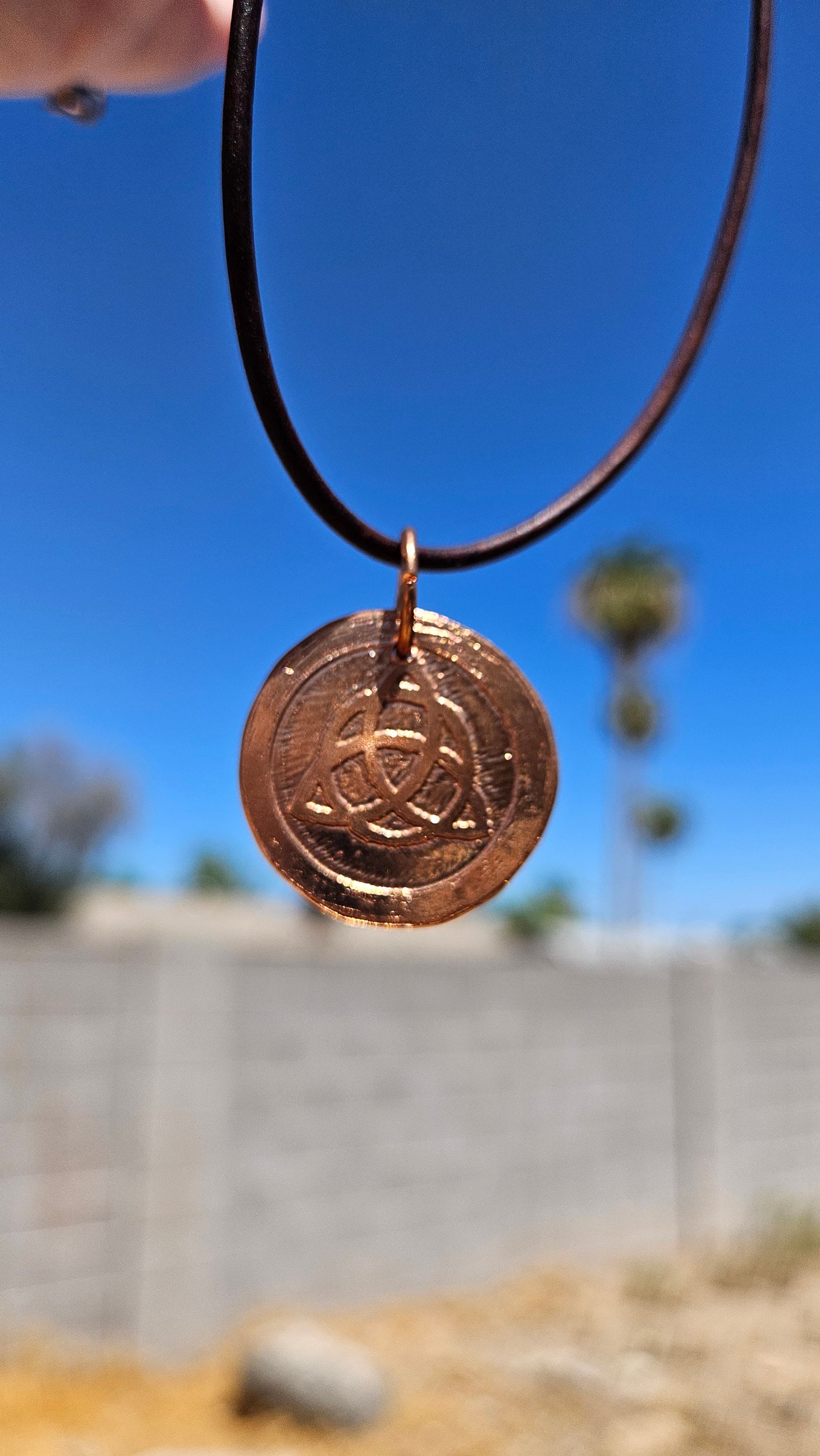 Triquetra Copper Etched Pendant/ Trinity Knot Necklace/ Leather Cord/ Celtic Jewelry/ Rustic Copper Jewelry/ Elven Soul