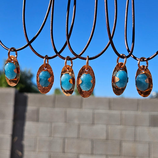 Blue Quartz Copper Pendant Necklace/ Leather Cord/ Crystal and Stone Jewelry/ Hammered Copper Jewelry/ Elven Soul