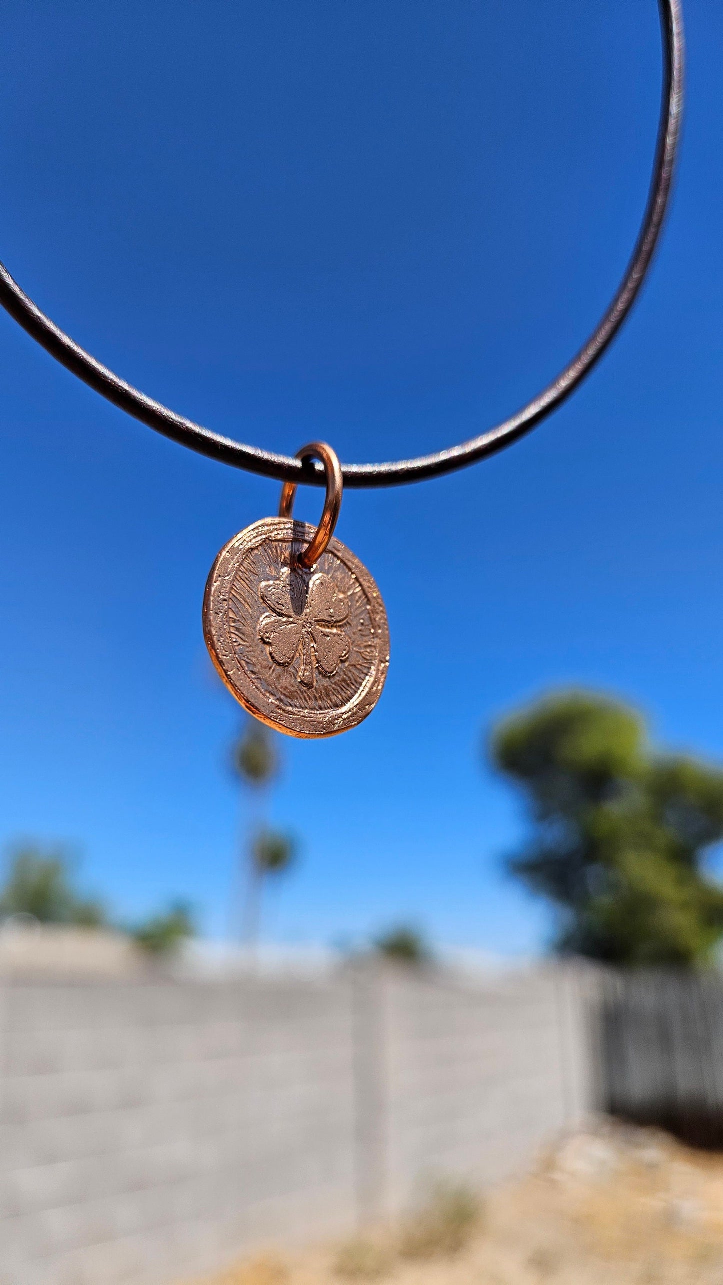 Four Leaf Clover Copper Etched Pendant Necklace/ Leather Cord/ Celtic Jewelry/ Rustic Copper Jewelry/ Elven Soul