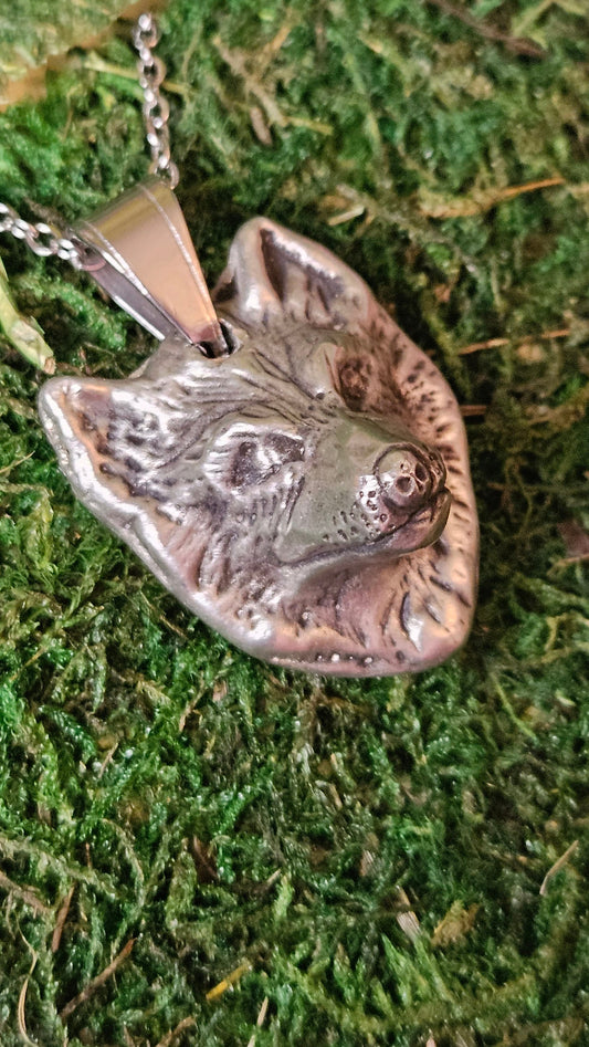 Pewter Wolf Necklace/ Wolf Pendant/ Pewter Cast Jewelry/ Stainless Steel Chain or Adjustable Leather Cord/Handmade By Elven Soul