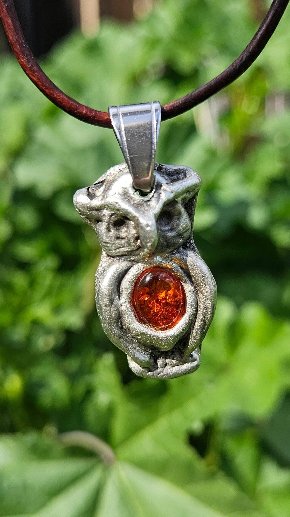 Pewter Owl Necklace/ Baltic Amber/ Owl Pendant /Pewter Cast Jewelry/ Stainless Steel Chain/ By Elven Soul