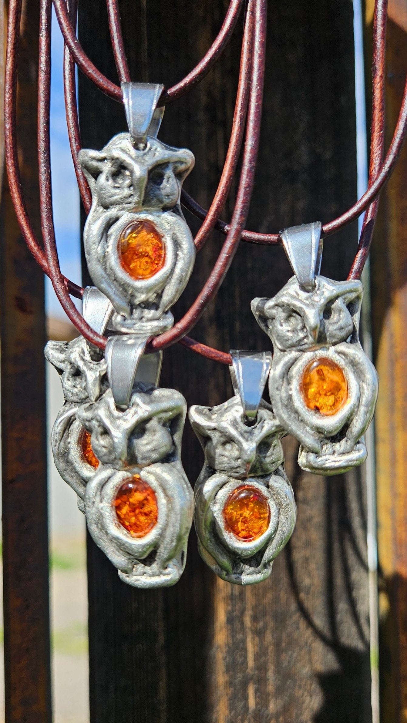 Pewter Owl Necklace/ Baltic Amber/ Owl Pendant /Pewter Cast Jewelry/ Stainless Steel Chain/ By Elven Soul