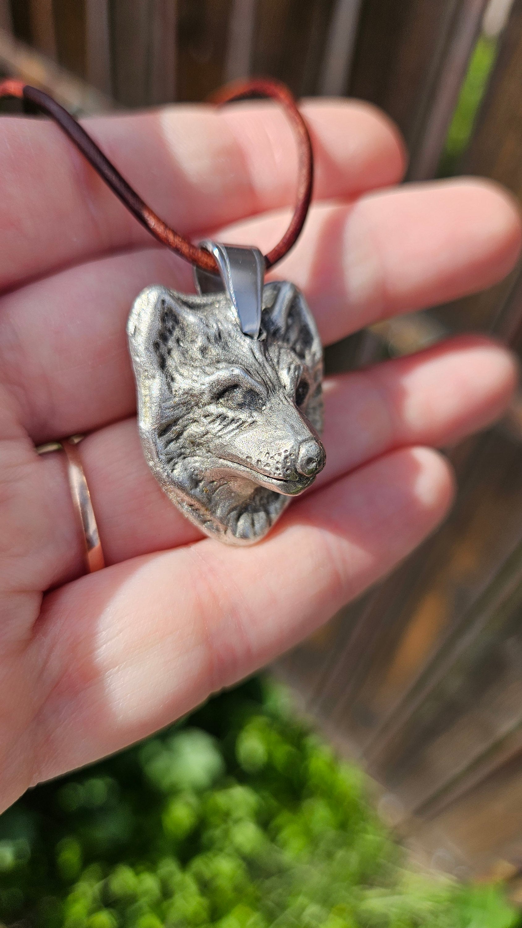 Pewter Wolf Necklace/ Wolf Pendant/ Pewter Cast Jewelry/ Stainless Steel Chain or Adjustable Leather Cord/Handmade By Elven Soul