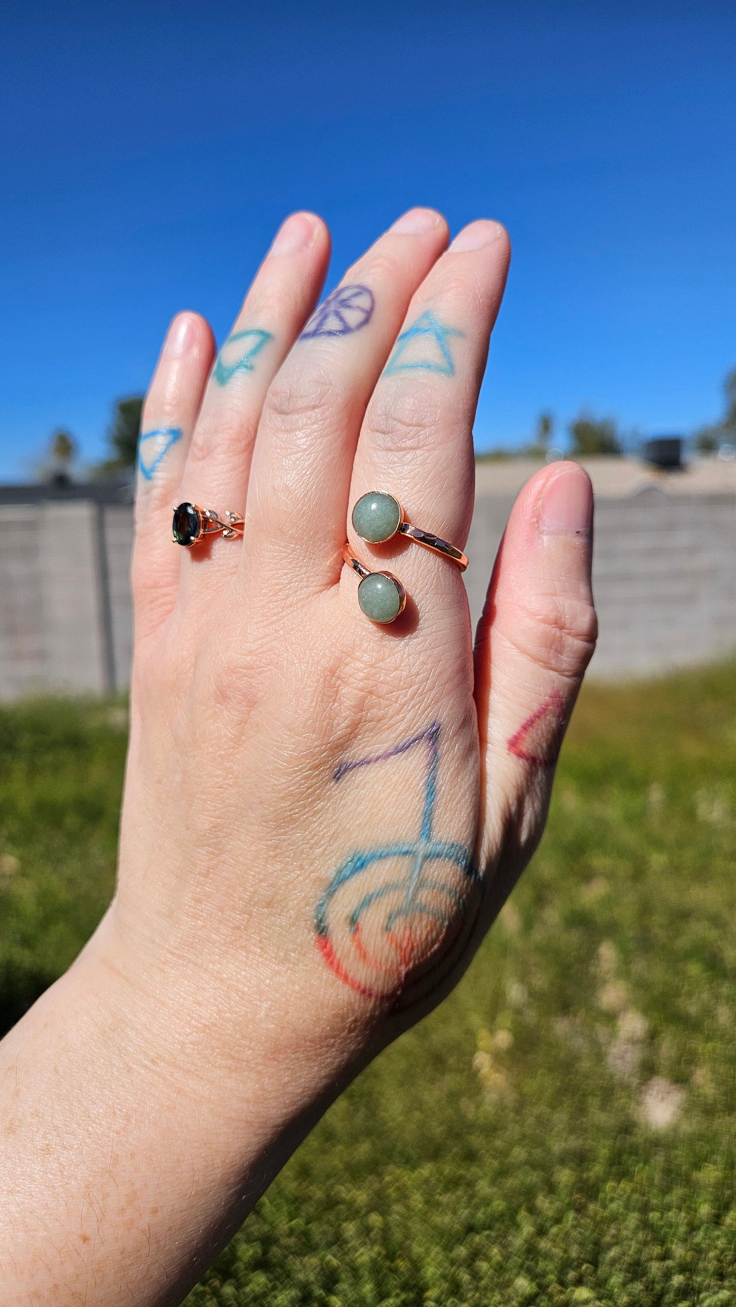 The Persephone Ring by Elven Soul/ Green Aventurine Copper Ring/Adjustable/ Hammered Copper Band/ Crystal and Copper Jewelry/ Double Stone