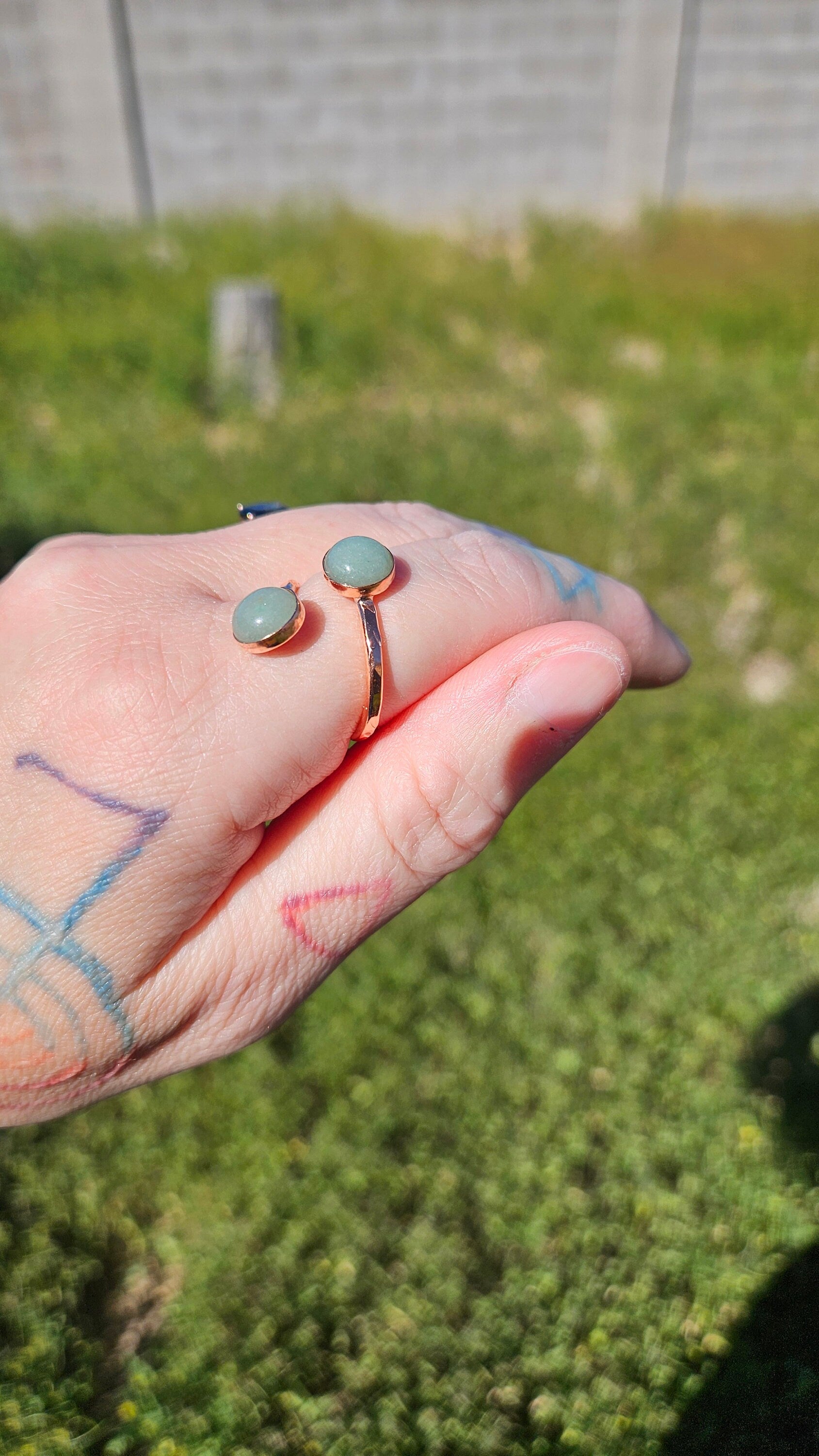 The Persephone Ring by Elven Soul/ Green Aventurine Copper Ring/Adjustable/ Hammered Copper Band/ Crystal and Copper Jewelry/ Double Stone